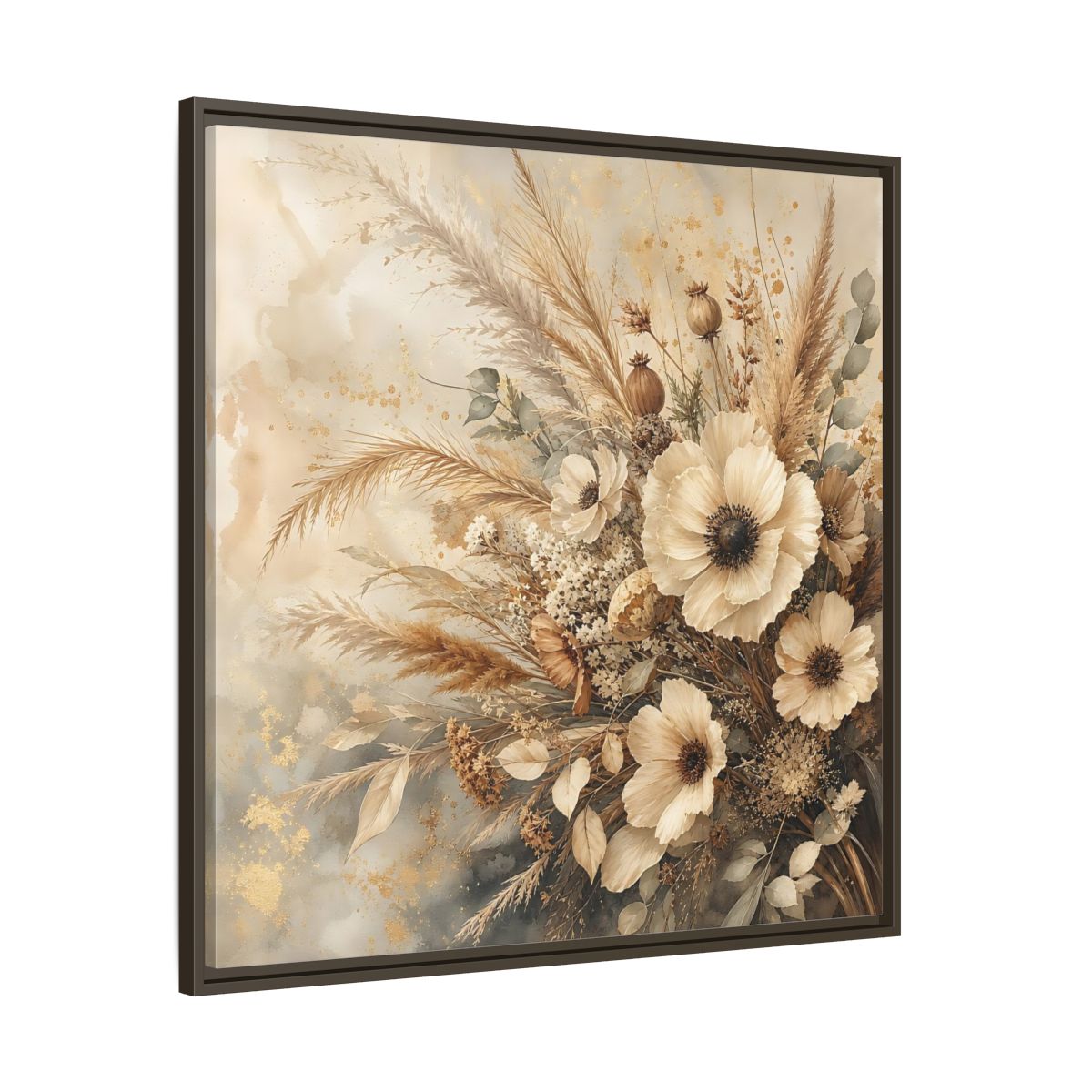 Main Mockup. Floral Dried Flowers Neutral Floral shown as stretched canvas wall art