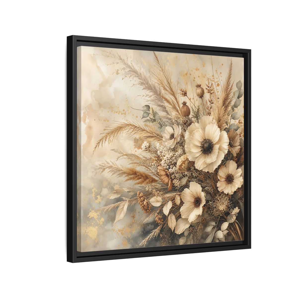 Side Mockup 12. Floral Dried Flowers Neutral Floral shown as stretched canvas wall art
