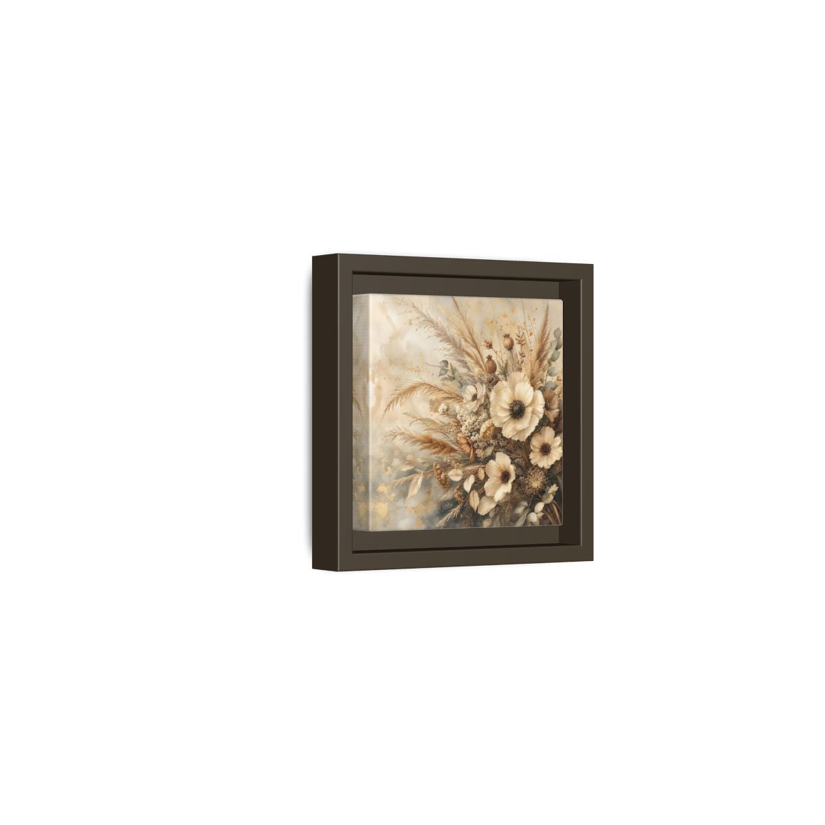 Side Mockup 23. Floral Dried Flowers Neutral Floral shown as stretched canvas wall art