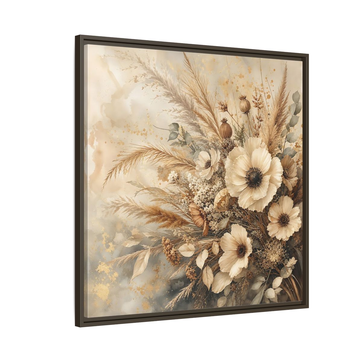 Side Mockup 8. Floral Dried Flowers Neutral Floral shown as stretched canvas wall art
