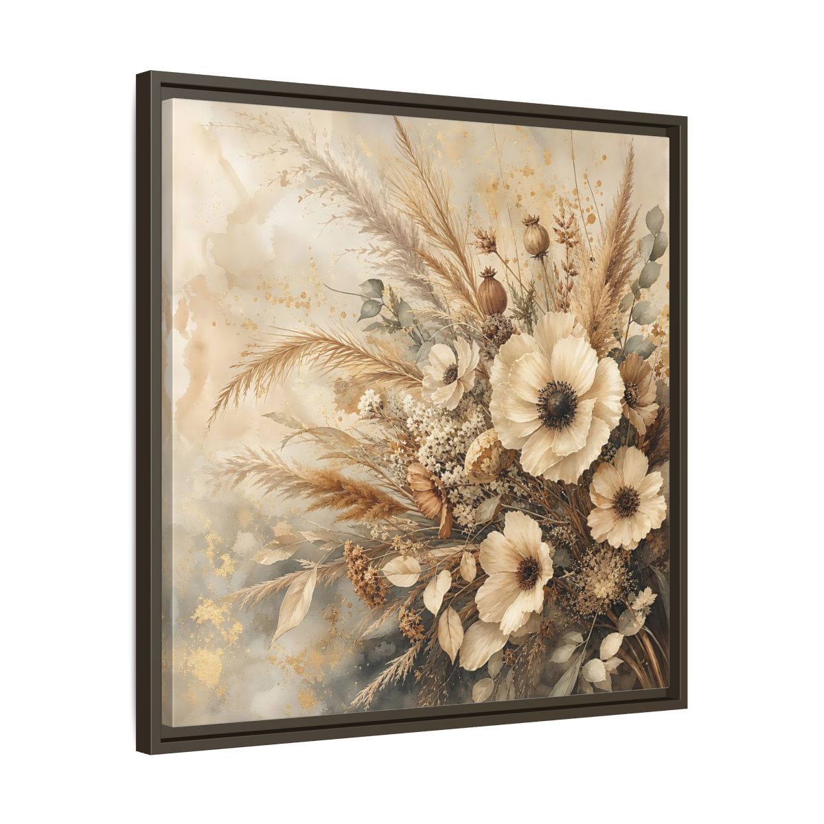 Side Mockup 27. Floral Dried Flowers Neutral Floral shown as stretched canvas wall art