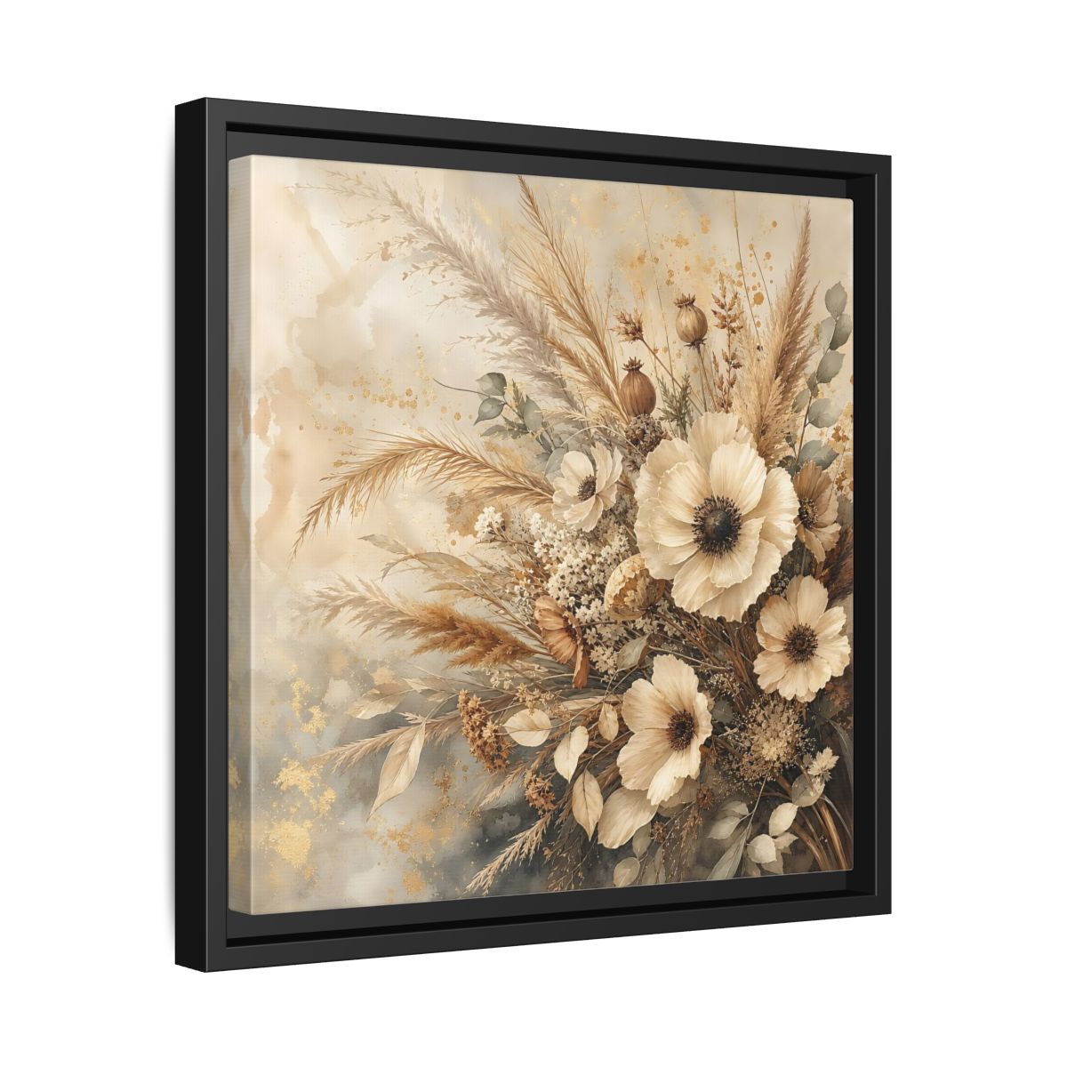 Side Mockup 32. Floral Dried Flowers Neutral Floral shown as stretched canvas wall art