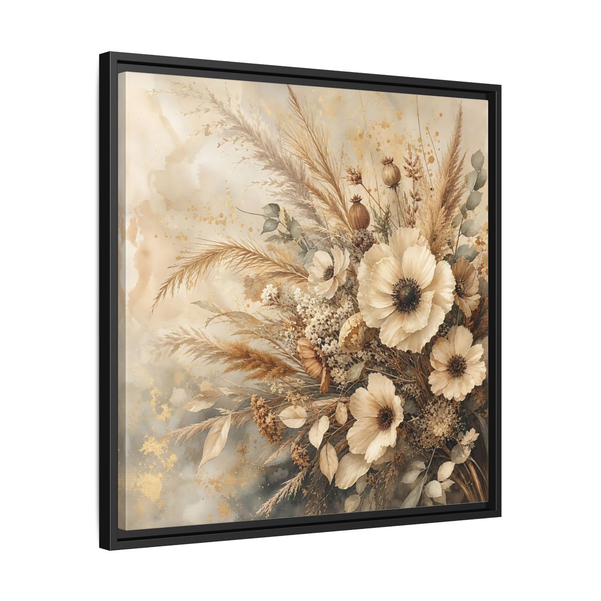 Side Mockup 31. Floral Dried Flowers Neutral Floral shown as stretched canvas wall art