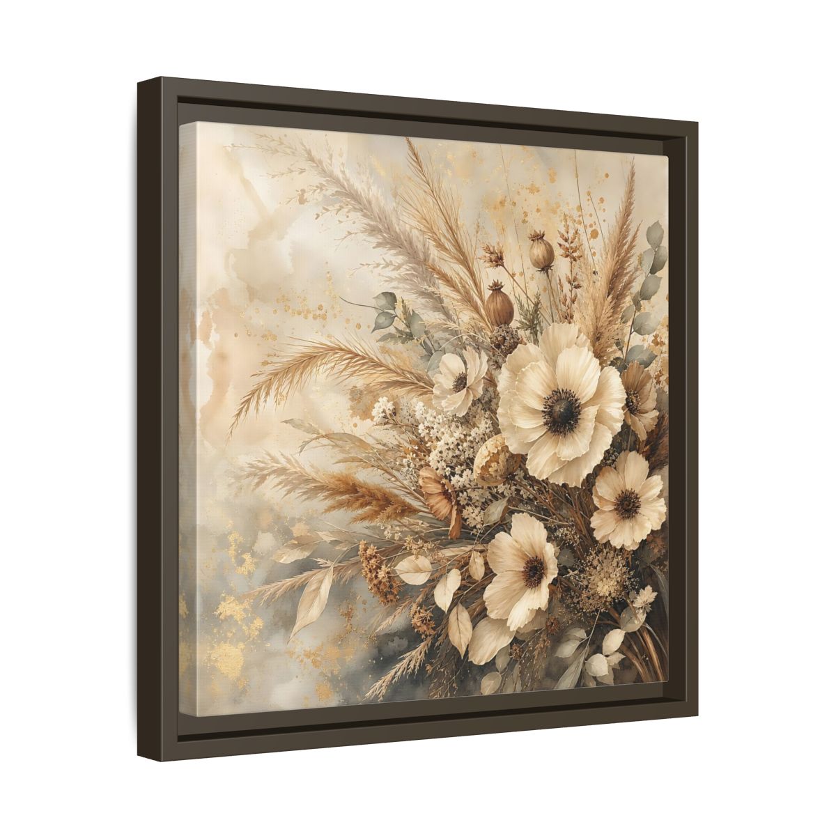 Side Mockup 29. Floral Dried Flowers Neutral Floral shown as stretched canvas wall art