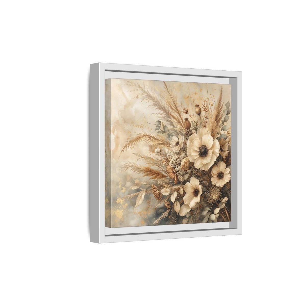 Side Mockup 19. Floral Dried Flowers Neutral Floral shown as stretched canvas wall art