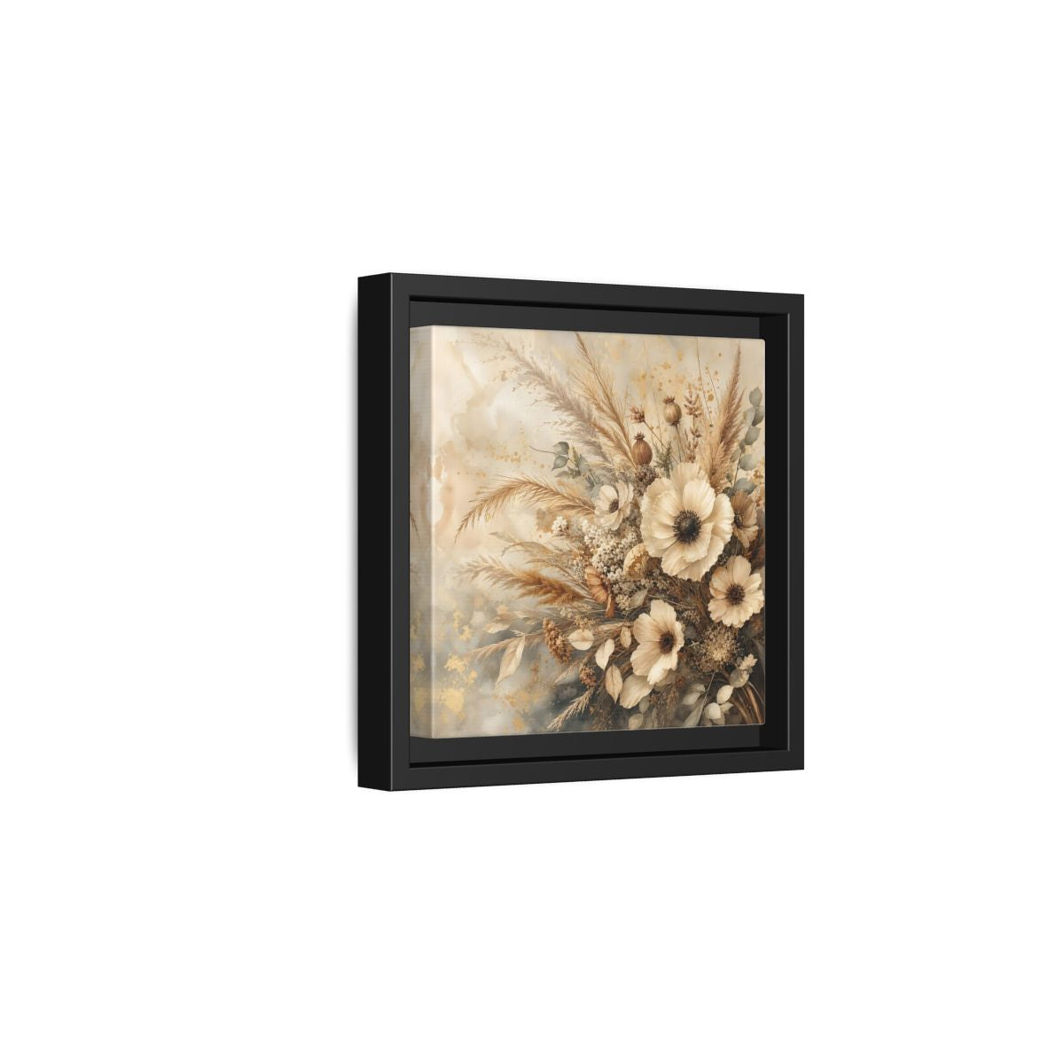 Side Mockup 3. Floral Dried Flowers Neutral Floral shown as stretched canvas wall art