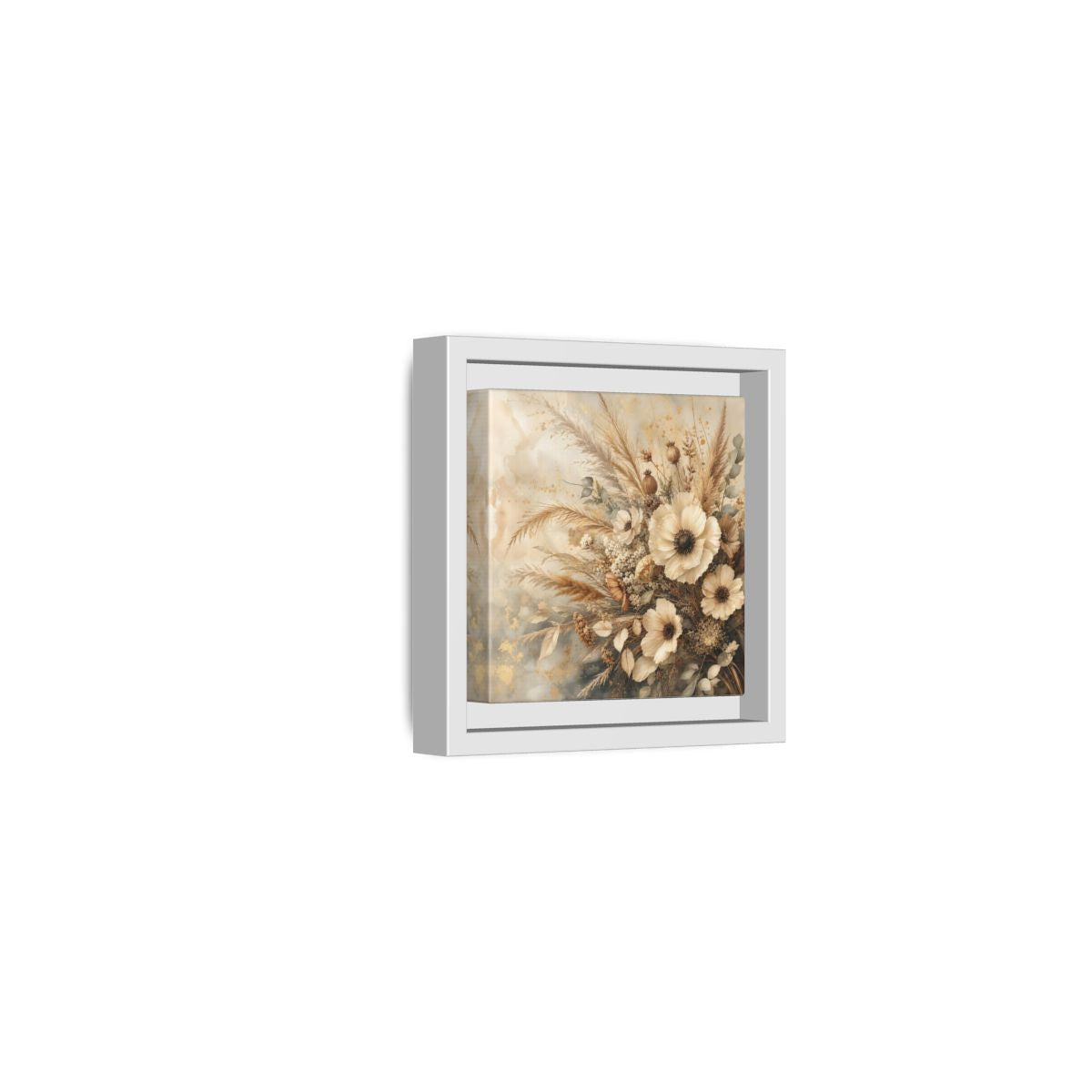 Side Mockup 22. Floral Dried Flowers Neutral Floral shown as stretched canvas wall art