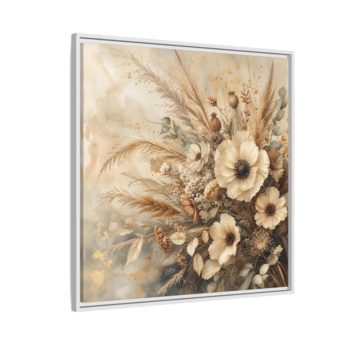 Side Mockup 7. Floral Dried Flowers Neutral Floral shown as stretched canvas wall art