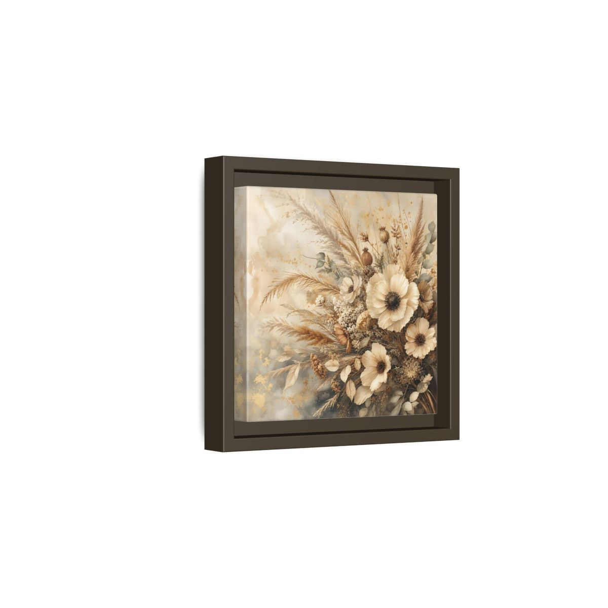 Side Mockup 2. Floral Dried Flowers Neutral Floral shown as stretched canvas wall art
