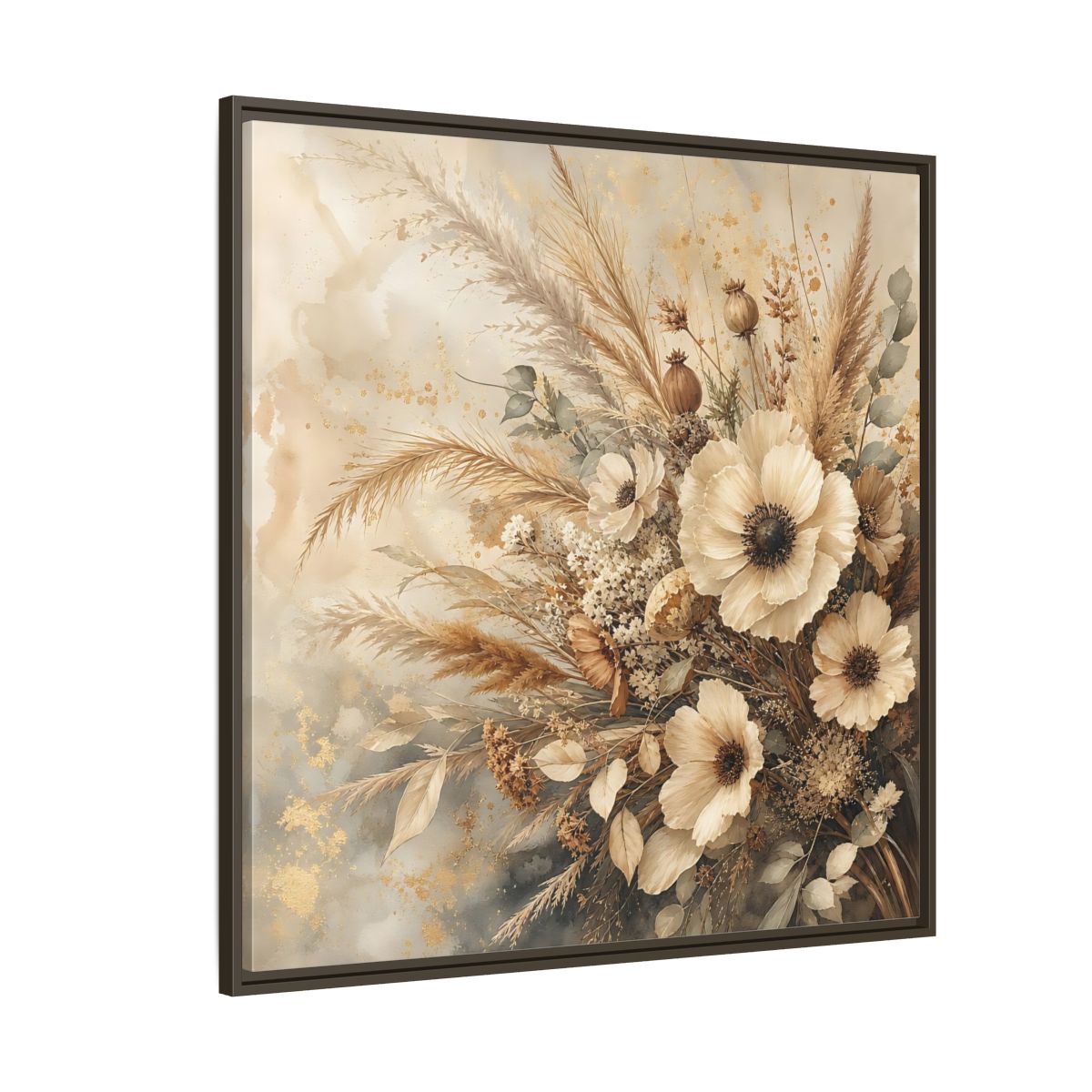 Side Mockup 5. Floral Dried Flowers Neutral Floral shown as stretched canvas wall art