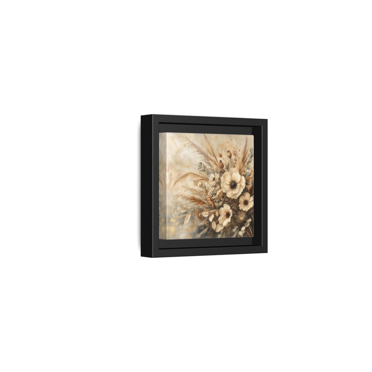 Side Mockup 24. Floral Dried Flowers Neutral Floral shown as stretched canvas wall art