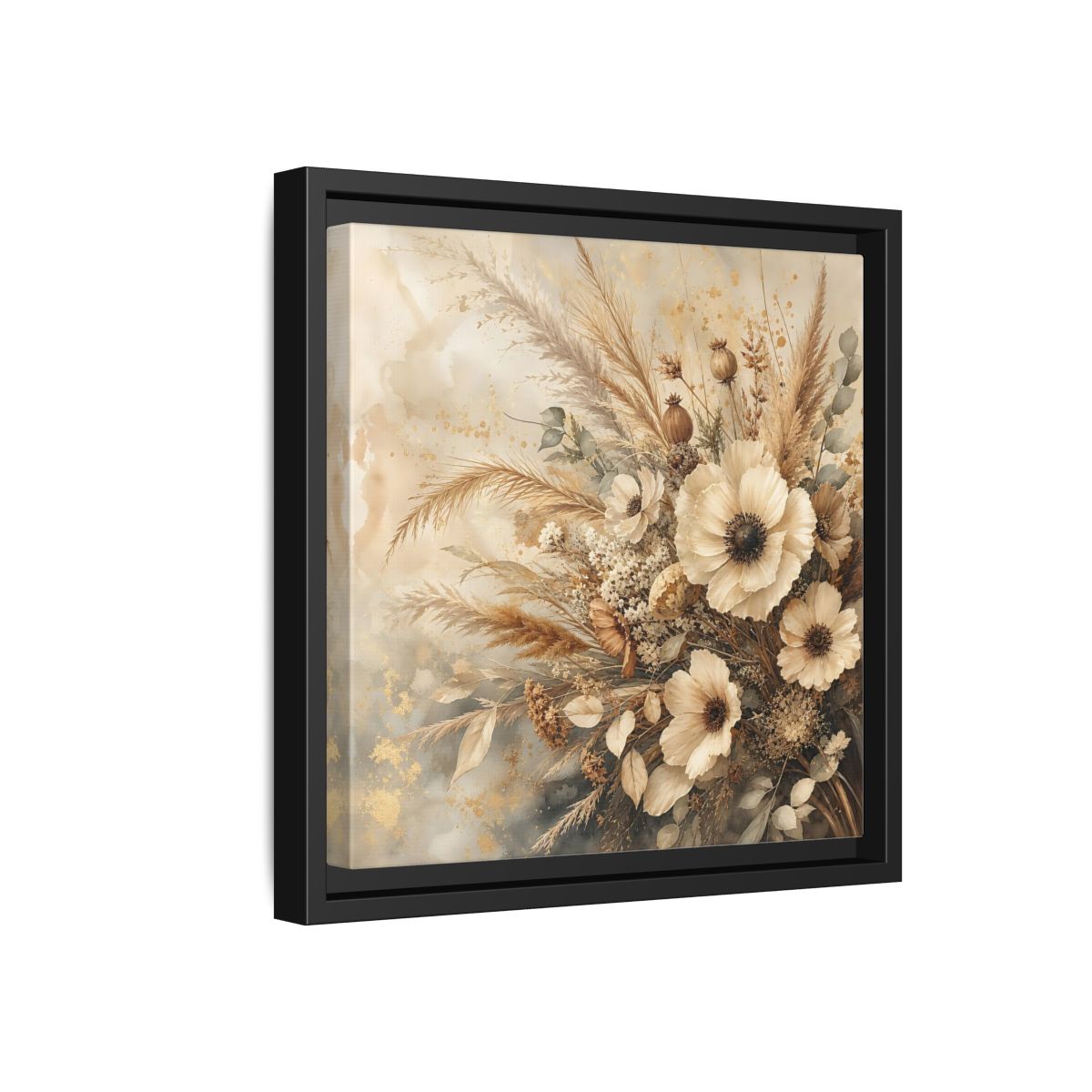 Side Mockup 18. Floral Dried Flowers Neutral Floral shown as stretched canvas wall art