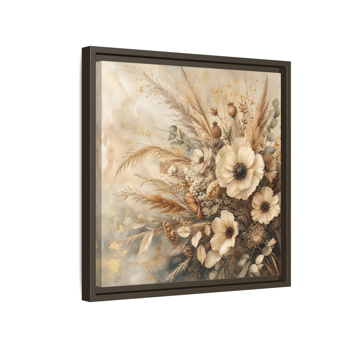 Side Mockup 14. Floral Dried Flowers Neutral Floral shown as stretched canvas wall art