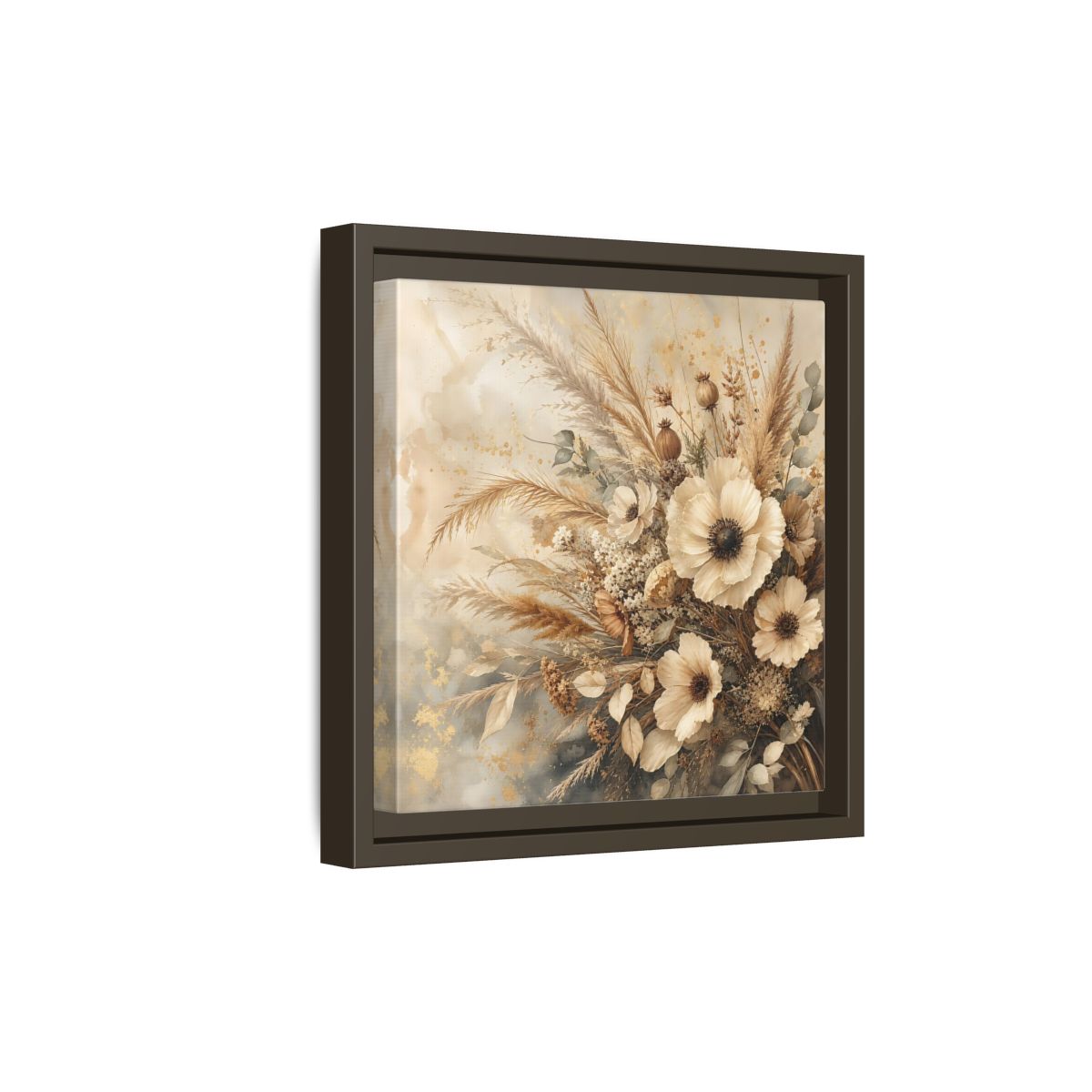 Side Mockup 20. Floral Dried Flowers Neutral Floral shown as stretched canvas wall art