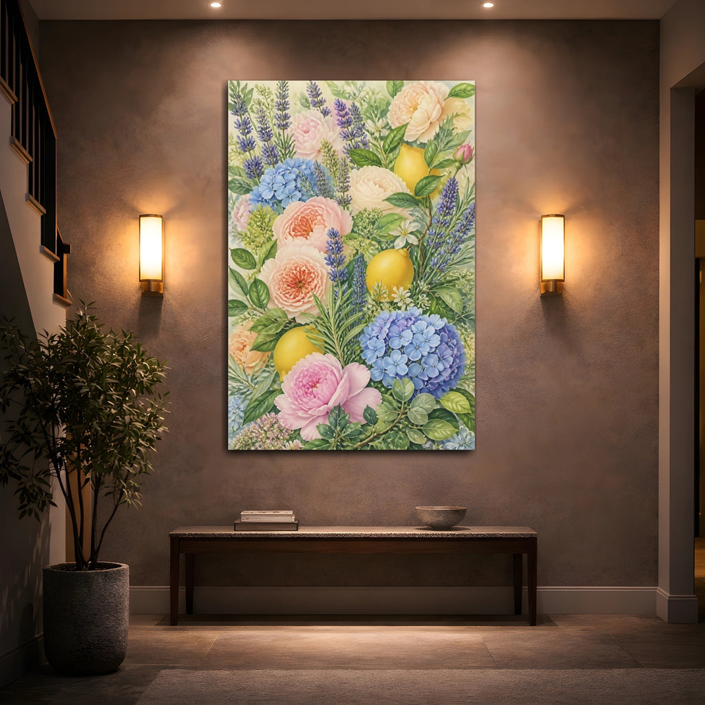 Mockup 2. Floral Floral Arrangement Pastel Floral shown as stretched canvas wall art