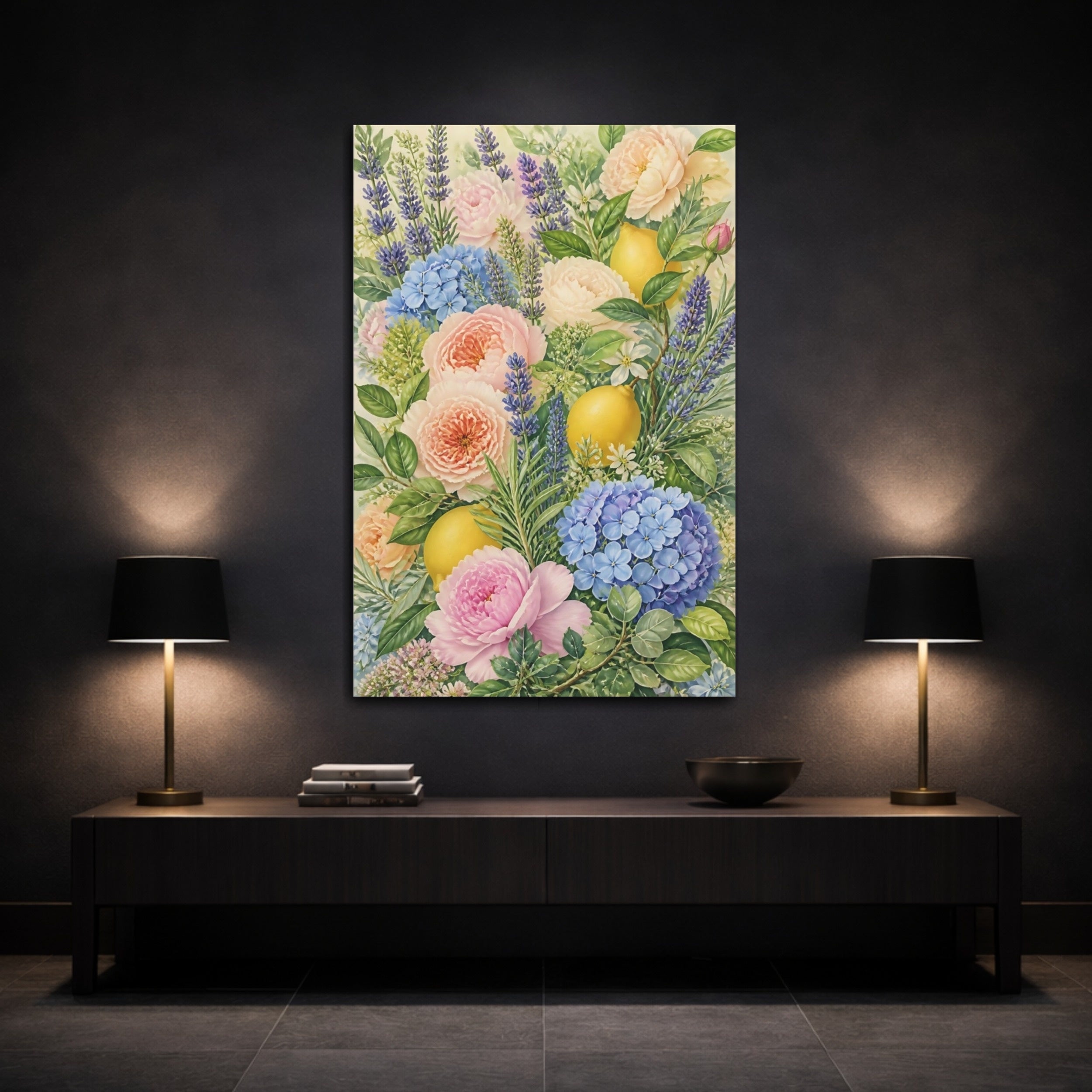 Mockup 3. Floral Floral Arrangement Pastel Floral shown as stretched canvas wall art