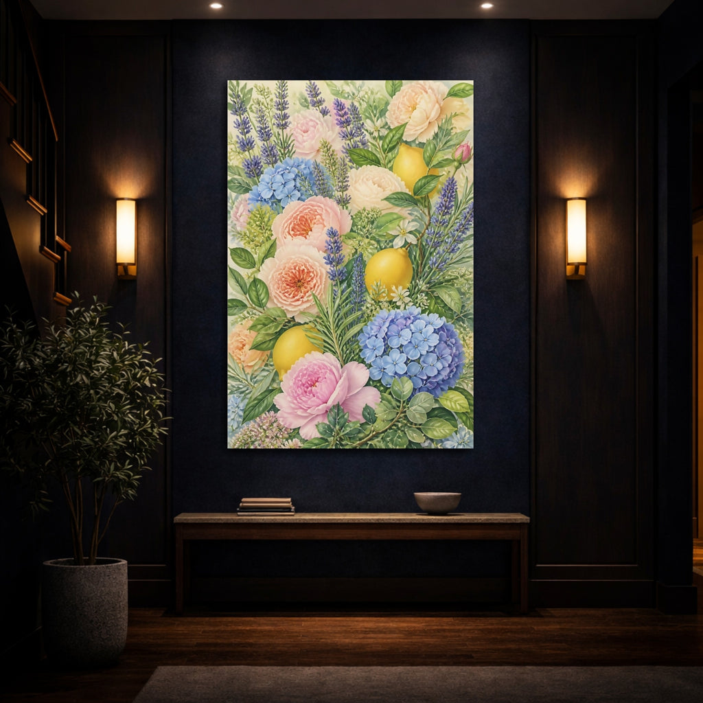 Mockup 4. Floral Floral Arrangement Pastel Floral shown as stretched canvas wall art
