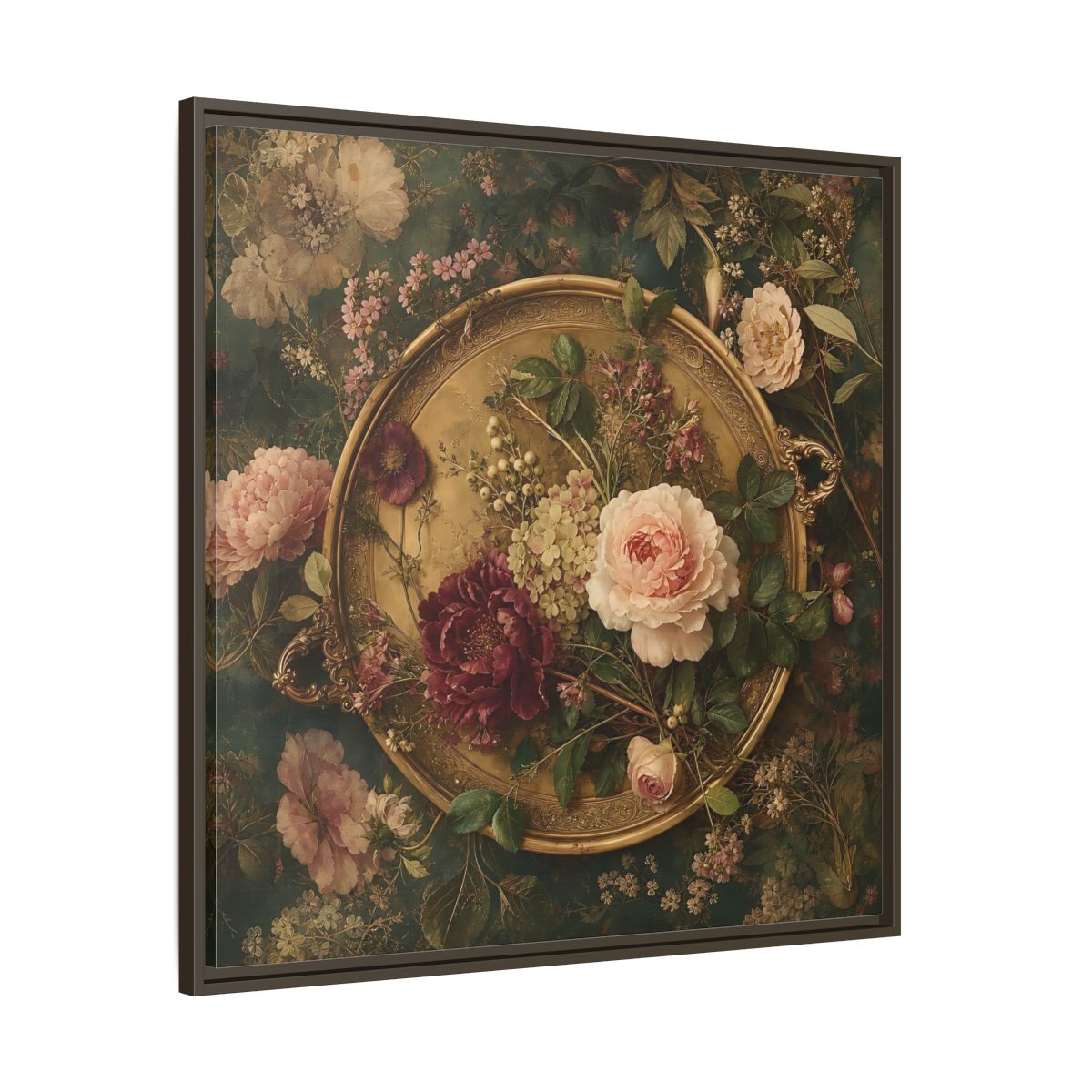 Main Mockup. Floral Floral Arrangement Vintage Floral shown as stretched canvas wall art