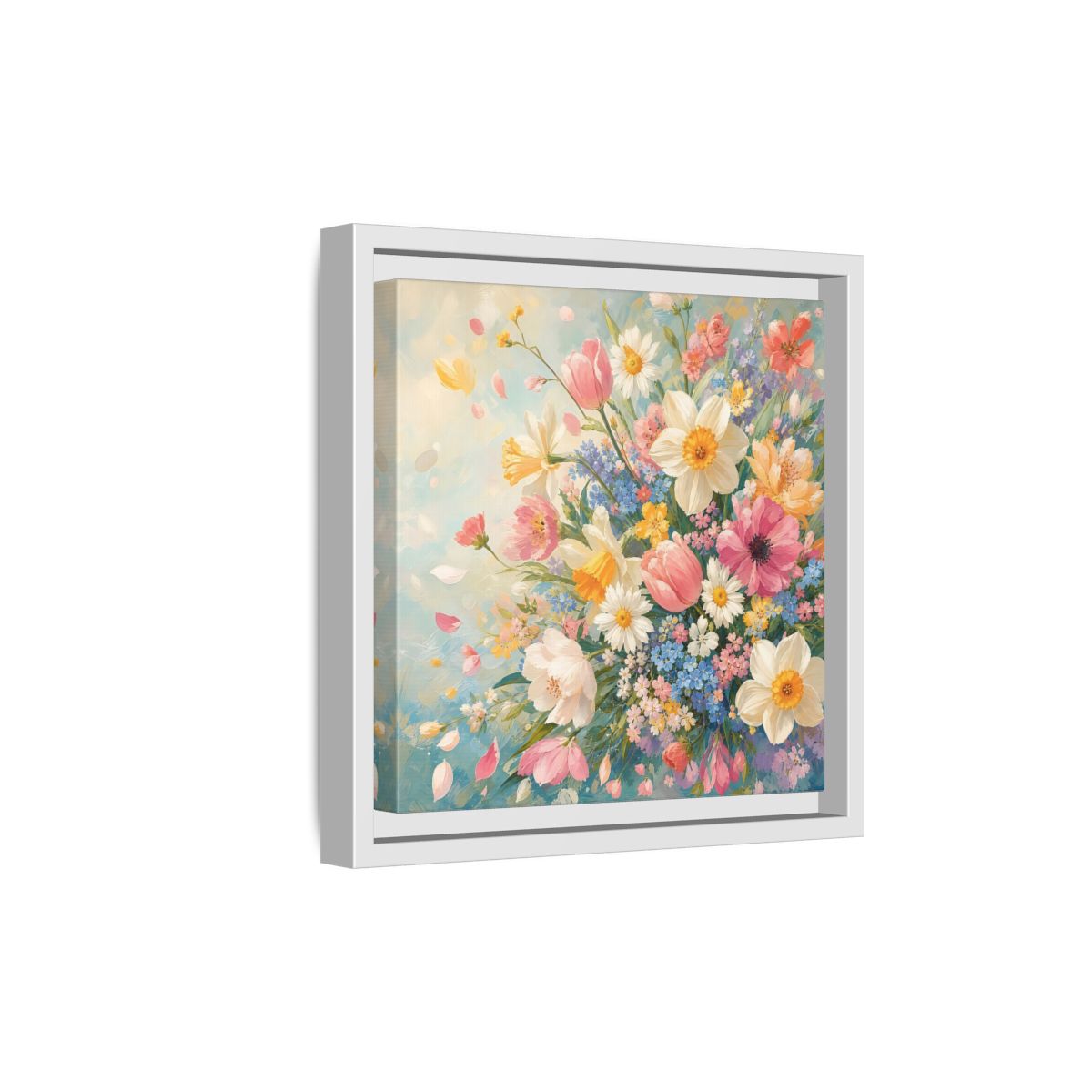 Side Mockup 19. Floral Flower Bouquet Pastel Floral shown as stretched canvas wall art