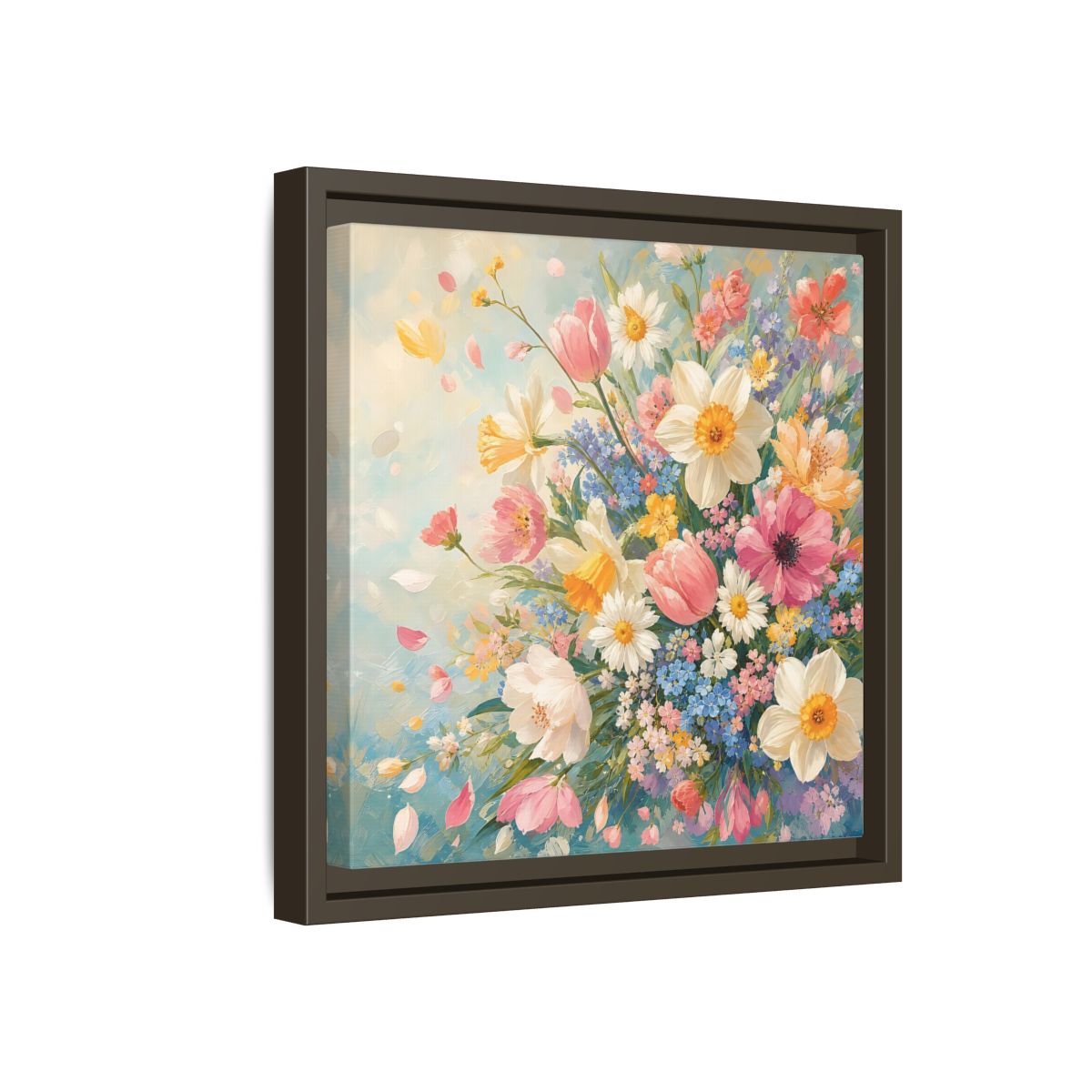 Side Mockup 17. Floral Flower Bouquet Pastel Floral shown as stretched canvas wall art