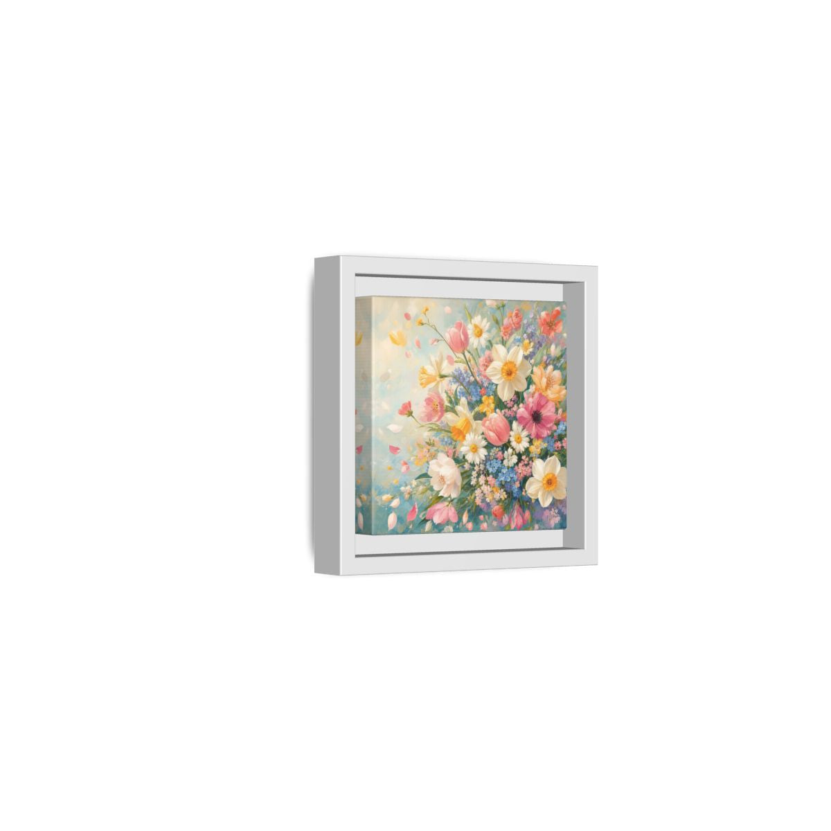 Side Mockup 22. Floral Flower Bouquet Pastel Floral shown as stretched canvas wall art