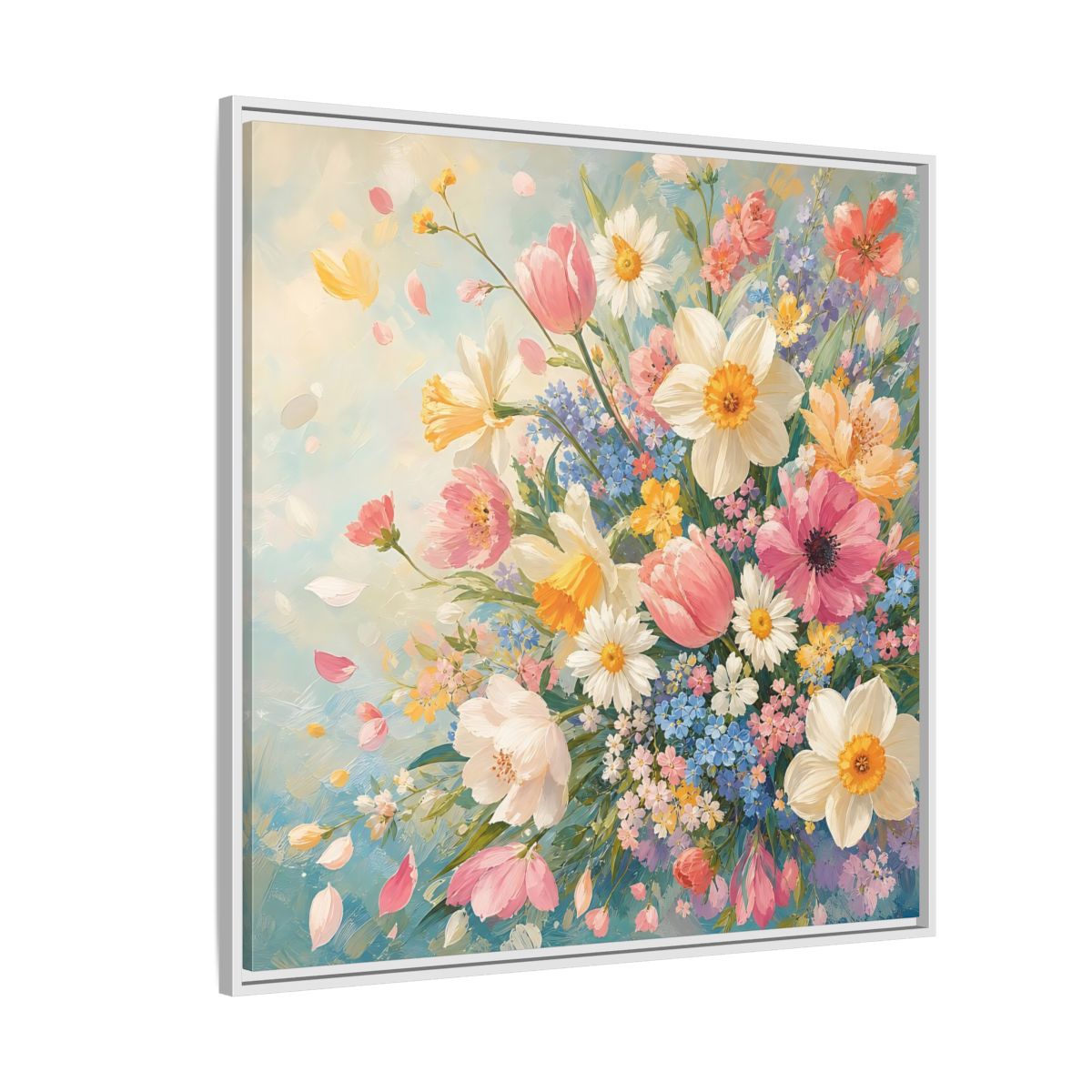 Side Mockup 4. Floral Flower Bouquet Pastel Floral shown as stretched canvas wall art