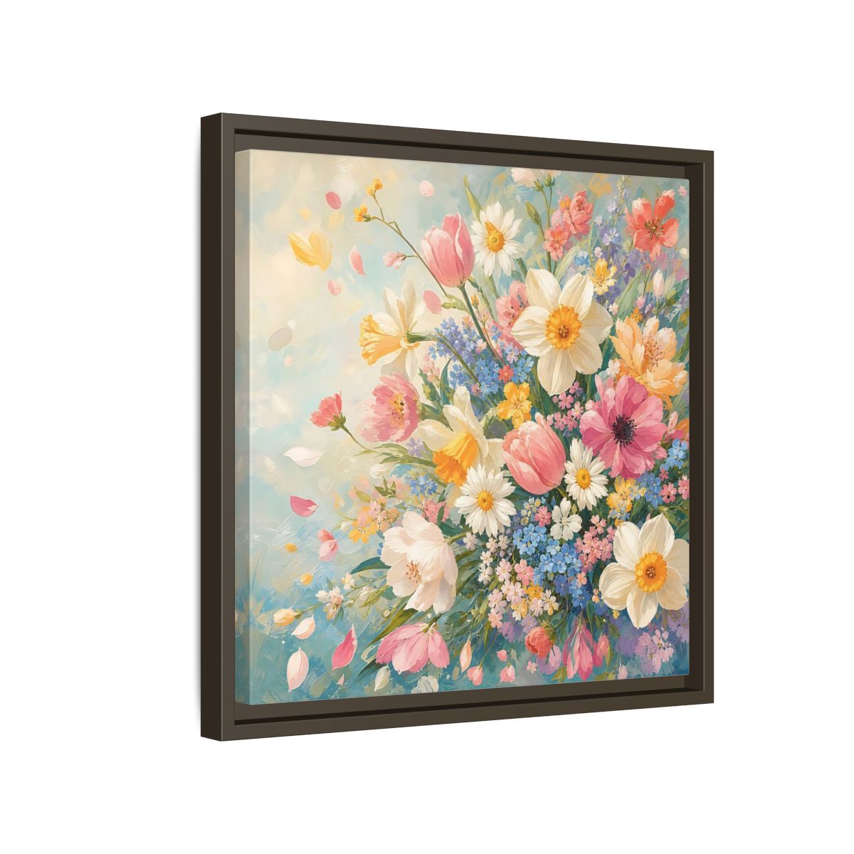 Side Mockup 14. Floral Flower Bouquet Pastel Floral shown as stretched canvas wall art