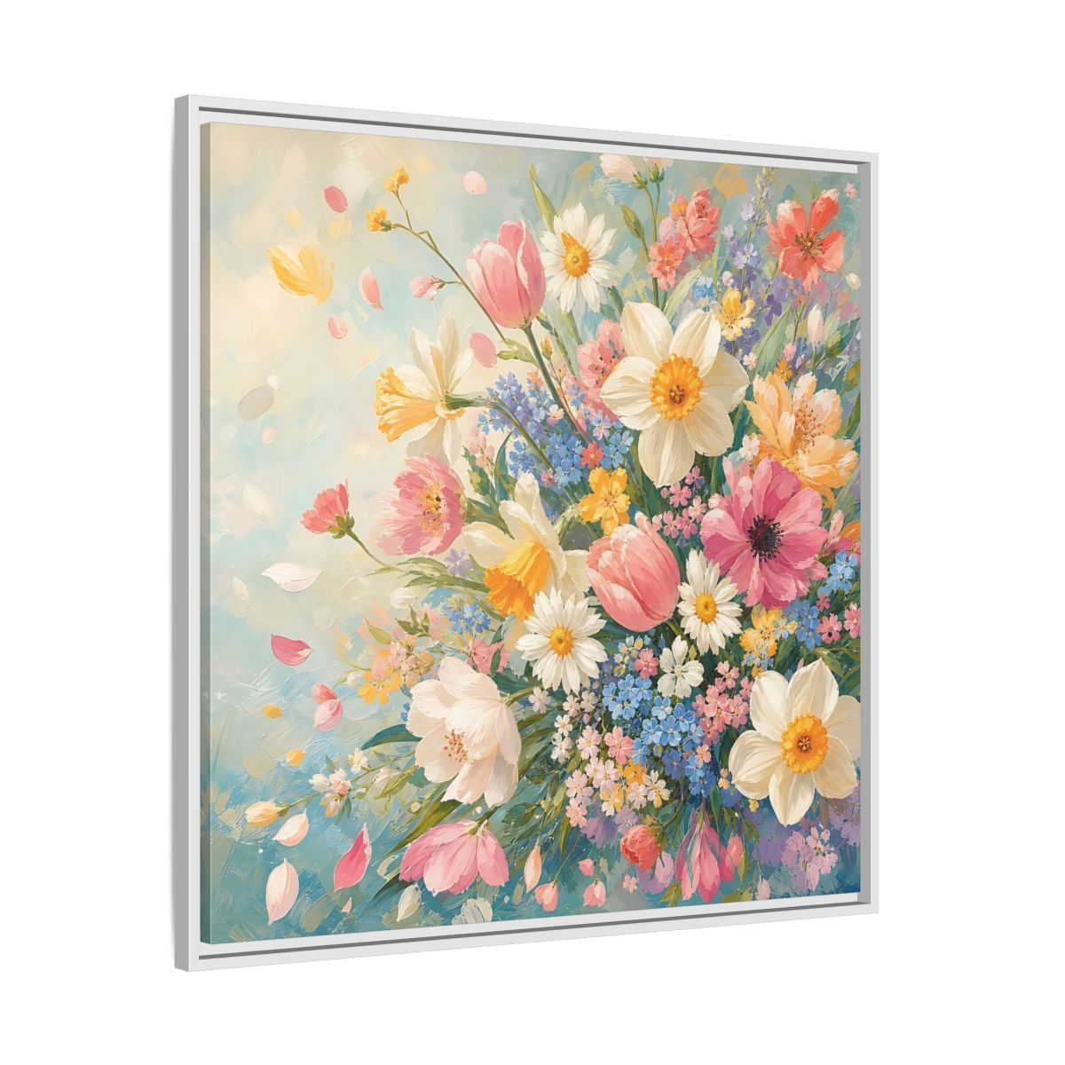 Side Mockup 25. Floral Flower Bouquet Pastel Floral shown as stretched canvas wall art