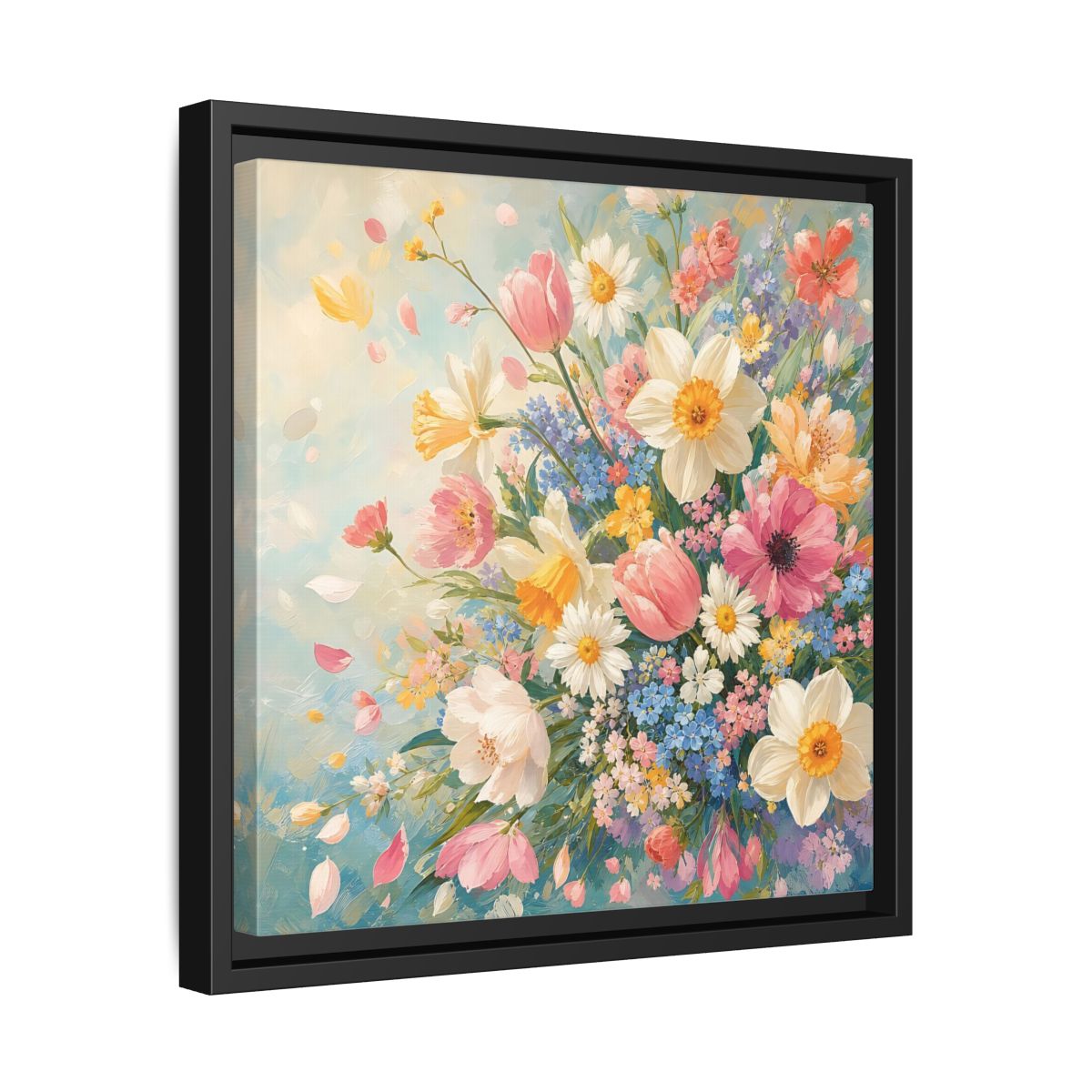 Side Mockup 32. Floral Flower Bouquet Pastel Floral shown as stretched canvas wall art