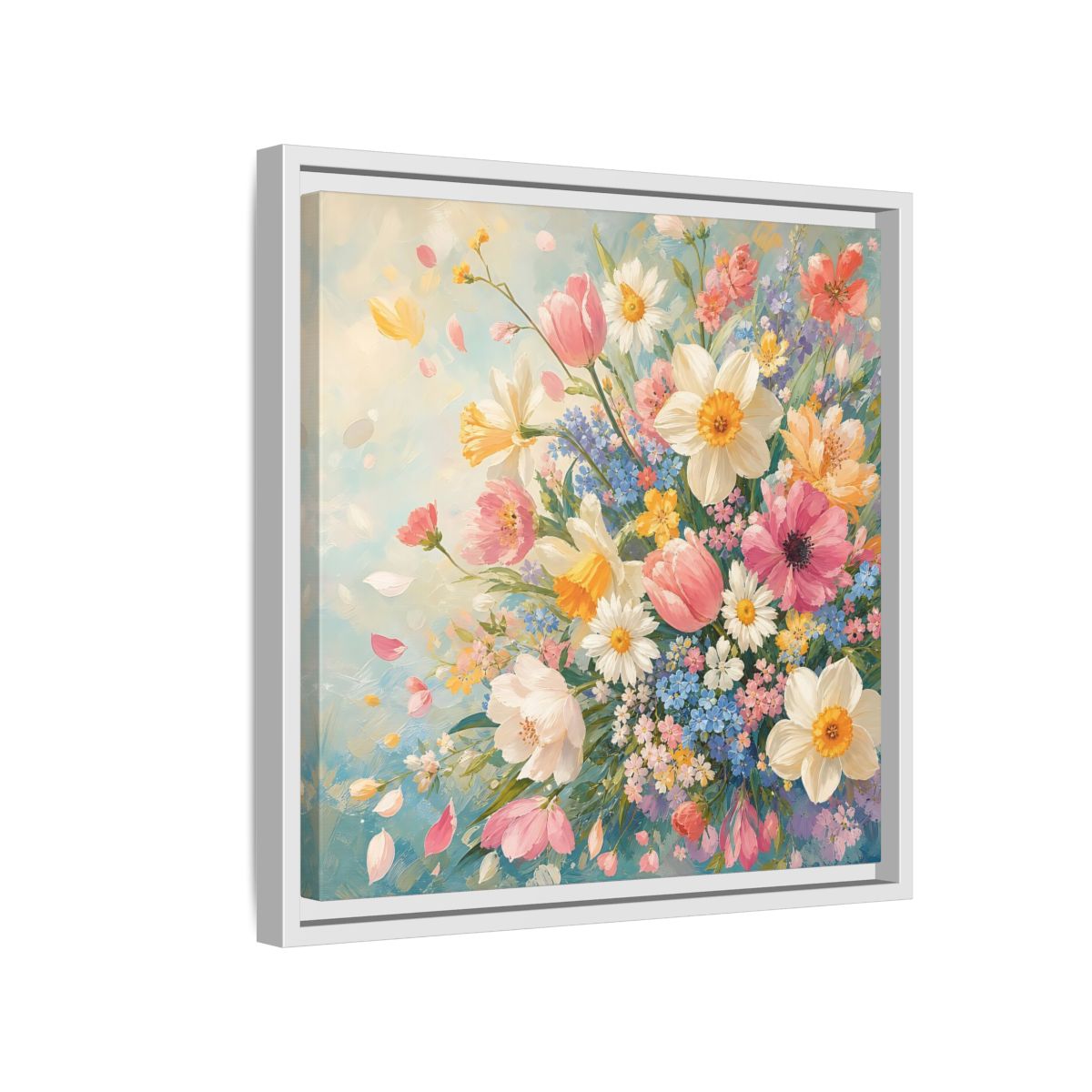 Side Mockup 13. Floral Flower Bouquet Pastel Floral shown as stretched canvas wall art