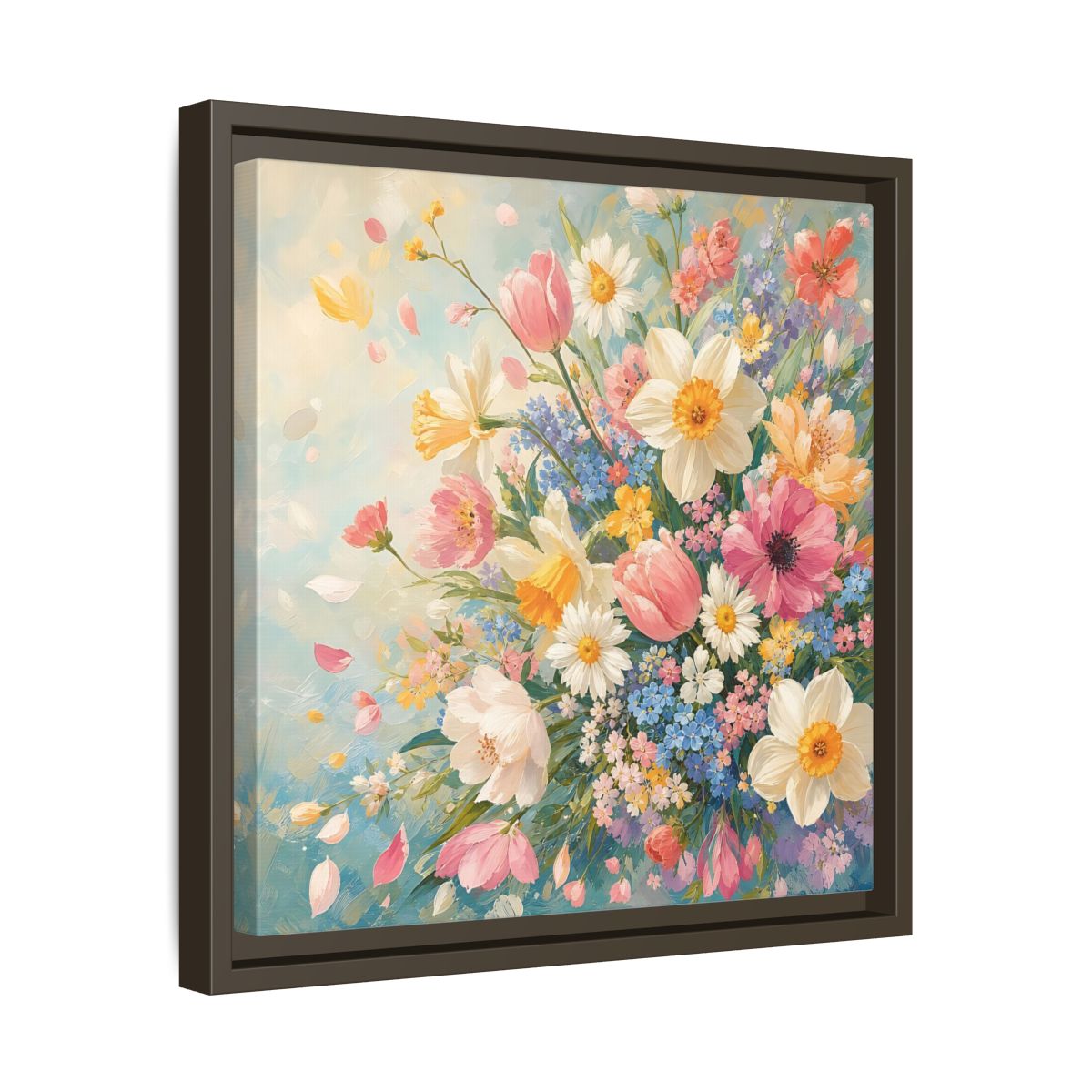 Side Mockup 29. Floral Flower Bouquet Pastel Floral shown as stretched canvas wall art
