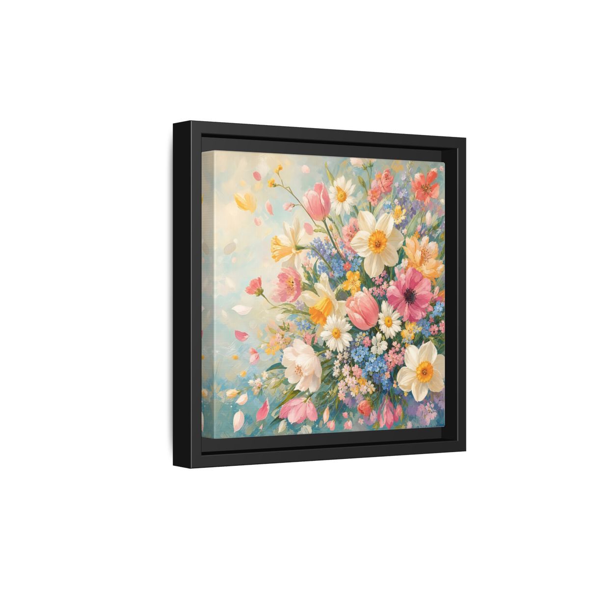 Side Mockup 21. Floral Flower Bouquet Pastel Floral shown as stretched canvas wall art
