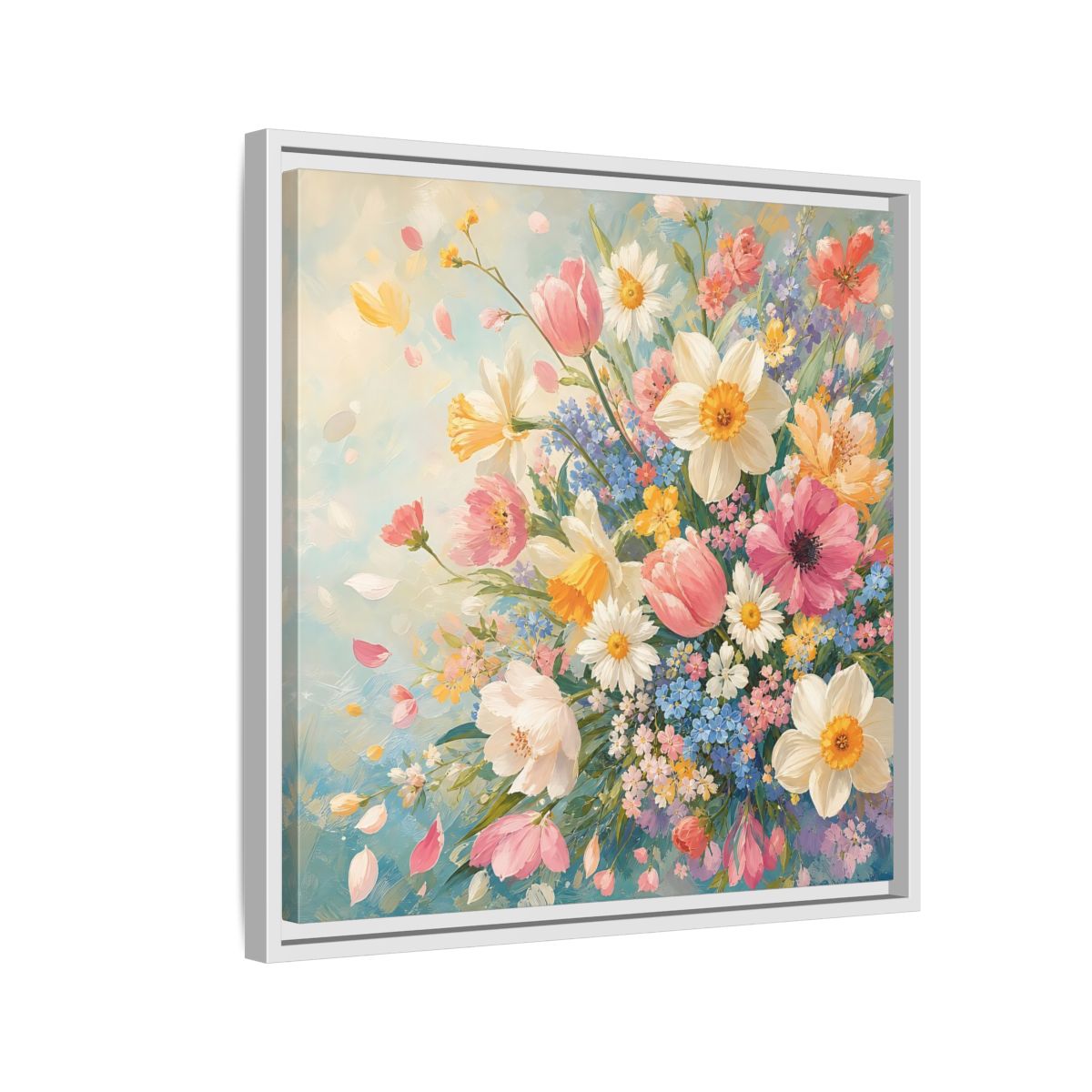 Side Mockup 10. Floral Flower Bouquet Pastel Floral shown as stretched canvas wall art