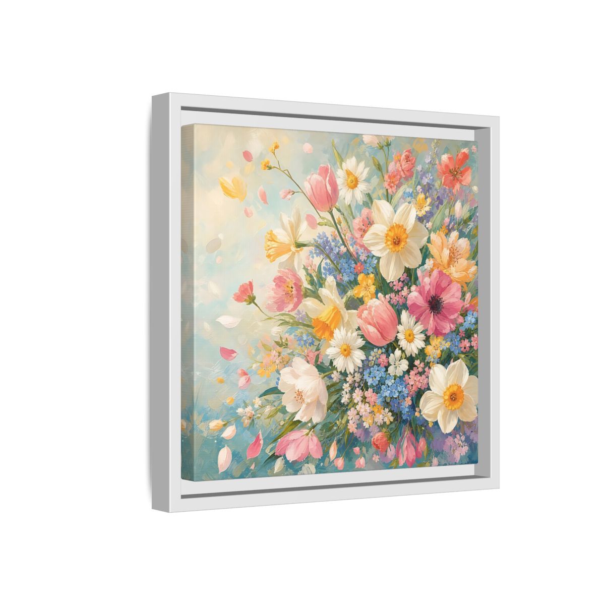 Side Mockup 16. Floral Flower Bouquet Pastel Floral shown as stretched canvas wall art