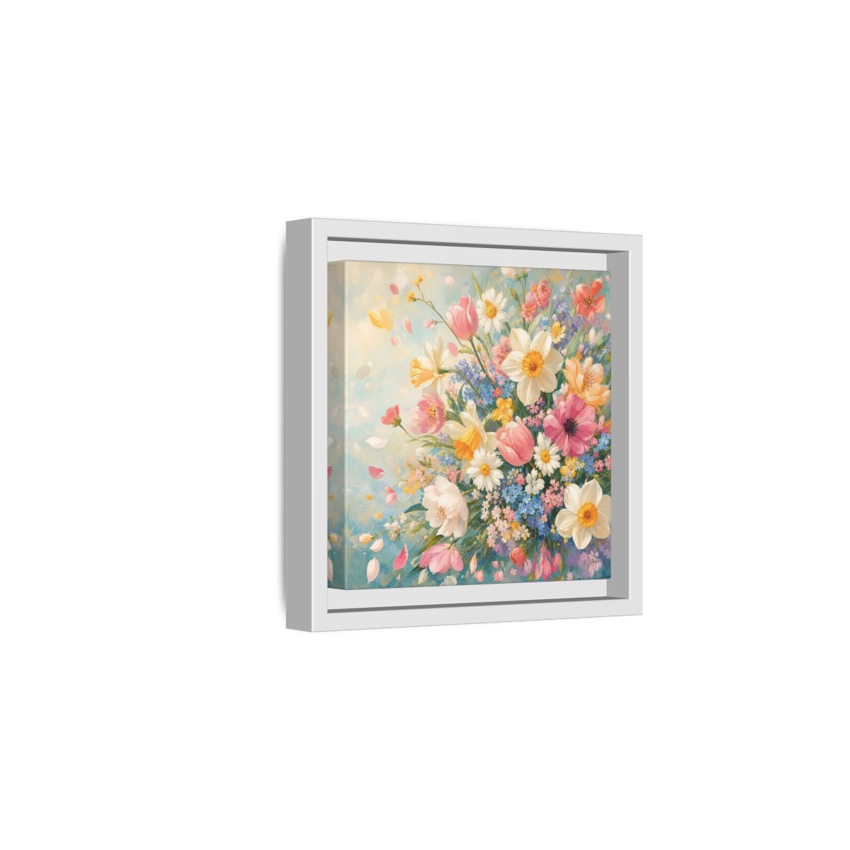 Side Mockup 1. Floral Flower Bouquet Pastel Floral shown as stretched canvas wall art