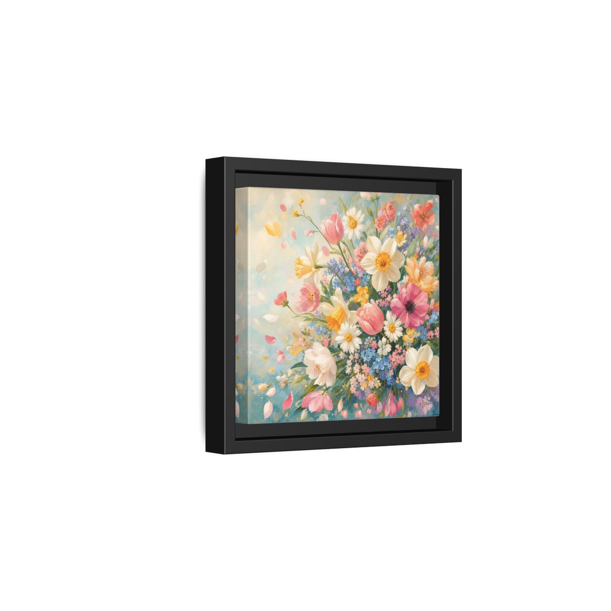 Side Mockup 3. Floral Flower Bouquet Pastel Floral shown as stretched canvas wall art