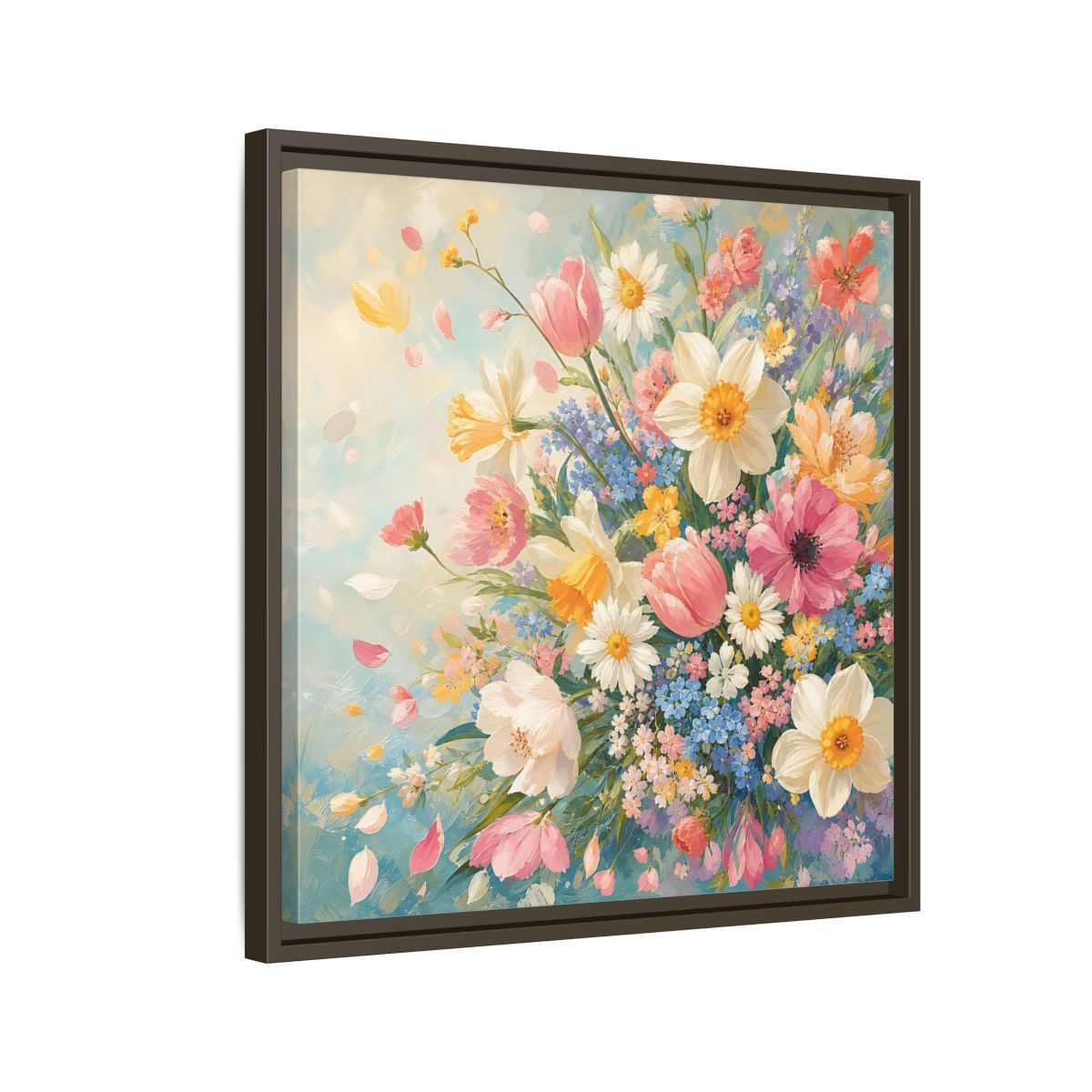 Side Mockup 11. Floral Flower Bouquet Pastel Floral shown as stretched canvas wall art