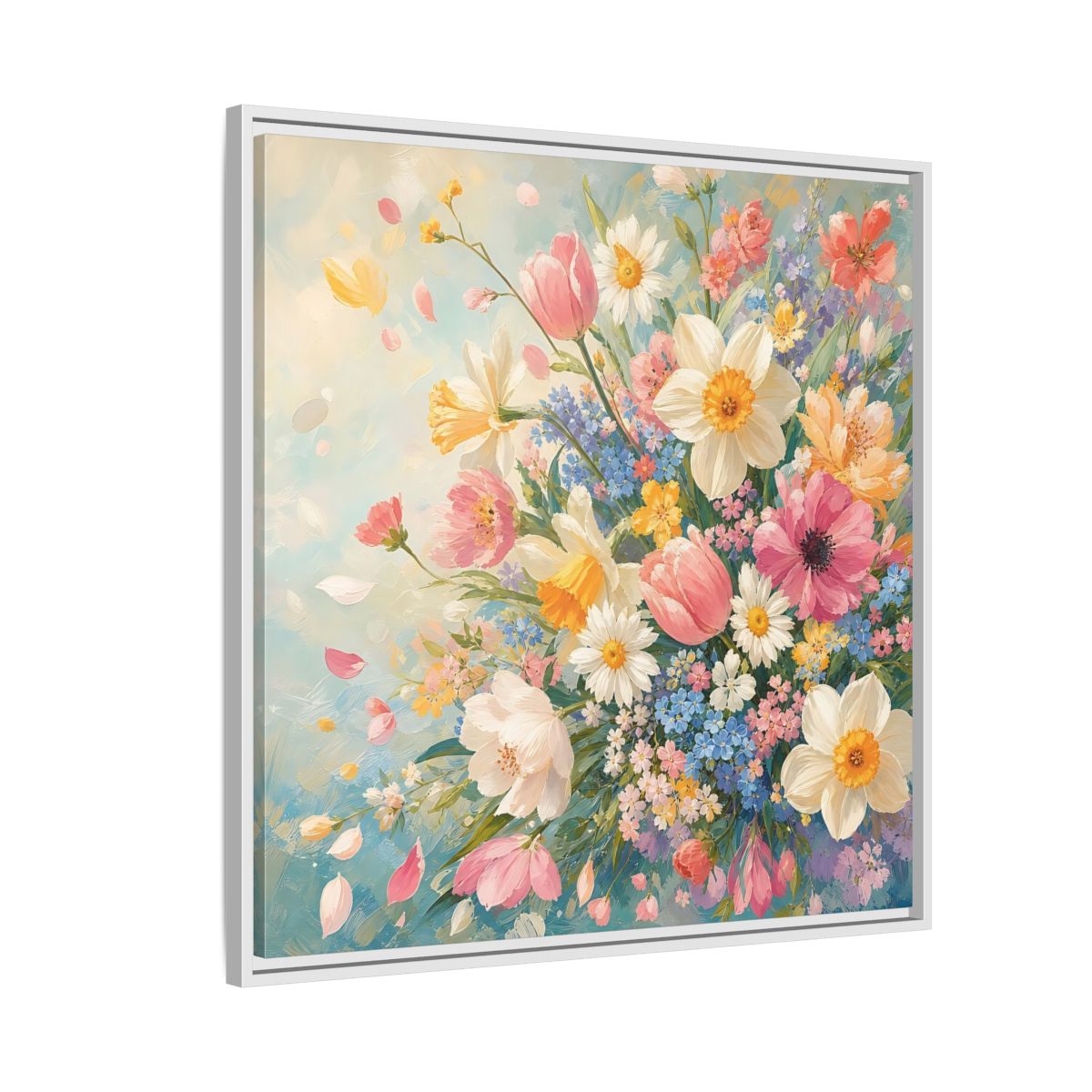Side Mockup 7. Floral Flower Bouquet Pastel Floral shown as stretched canvas wall art