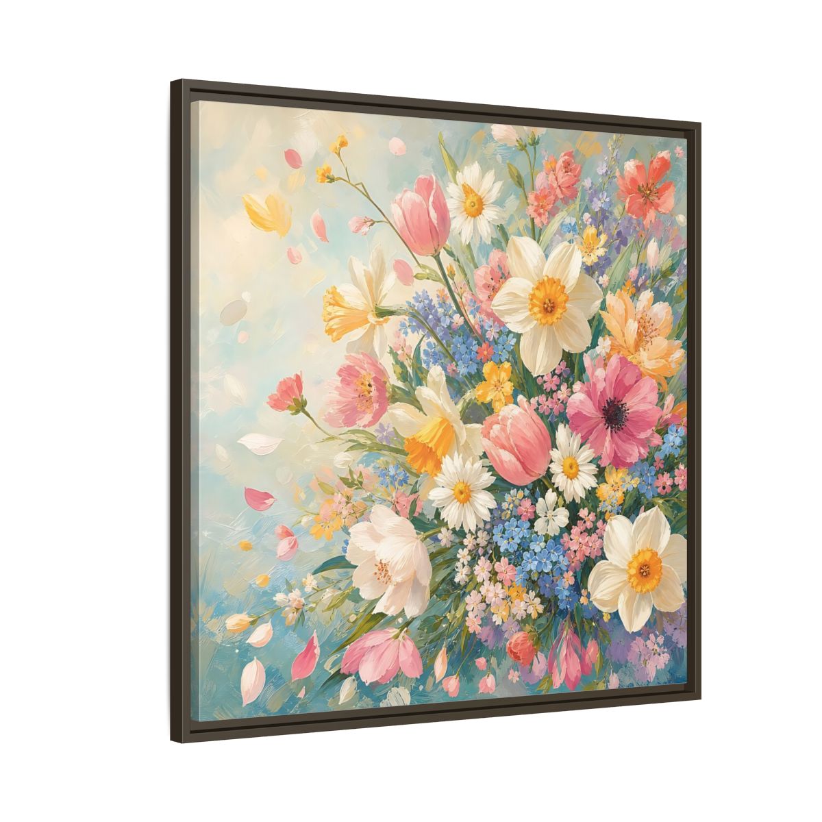 Side Mockup 8. Floral Flower Bouquet Pastel Floral shown as stretched canvas wall art