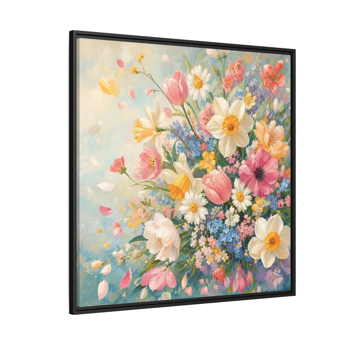 Side Mockup 6. Floral Flower Bouquet Pastel Floral shown as stretched canvas wall art
