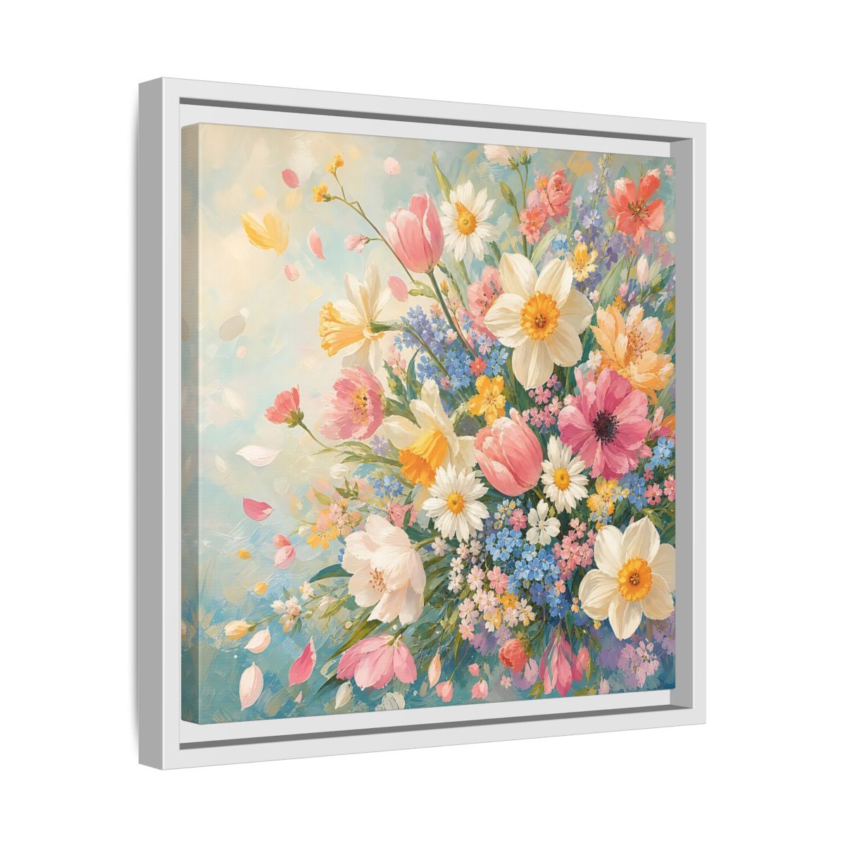 Side Mockup 28. Floral Flower Bouquet Pastel Floral shown as stretched canvas wall art