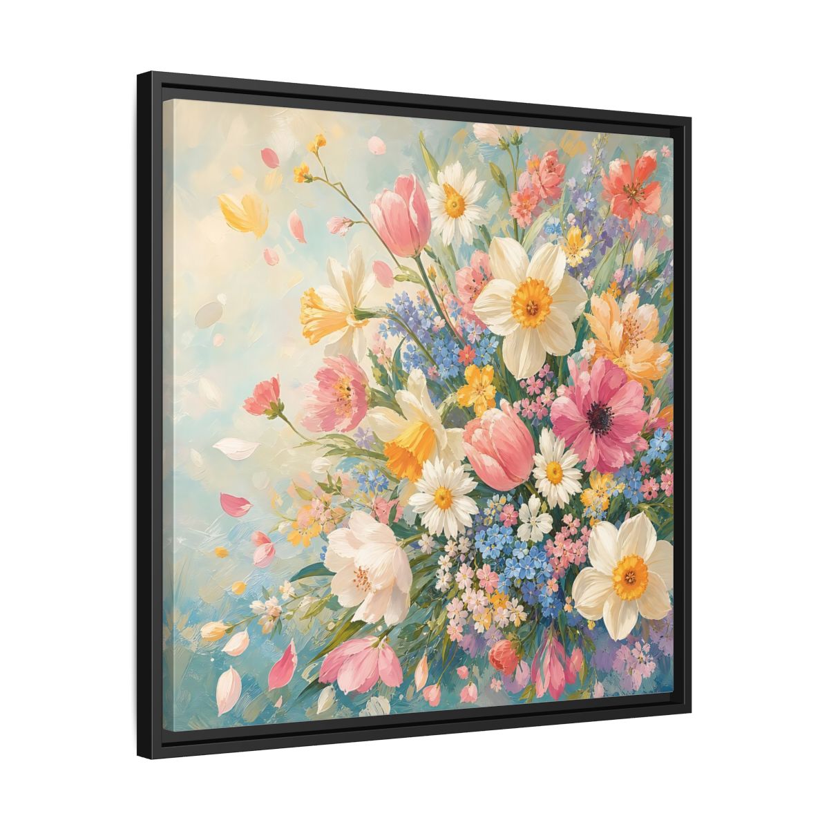 Side Mockup 31. Floral Flower Bouquet Pastel Floral shown as stretched canvas wall art