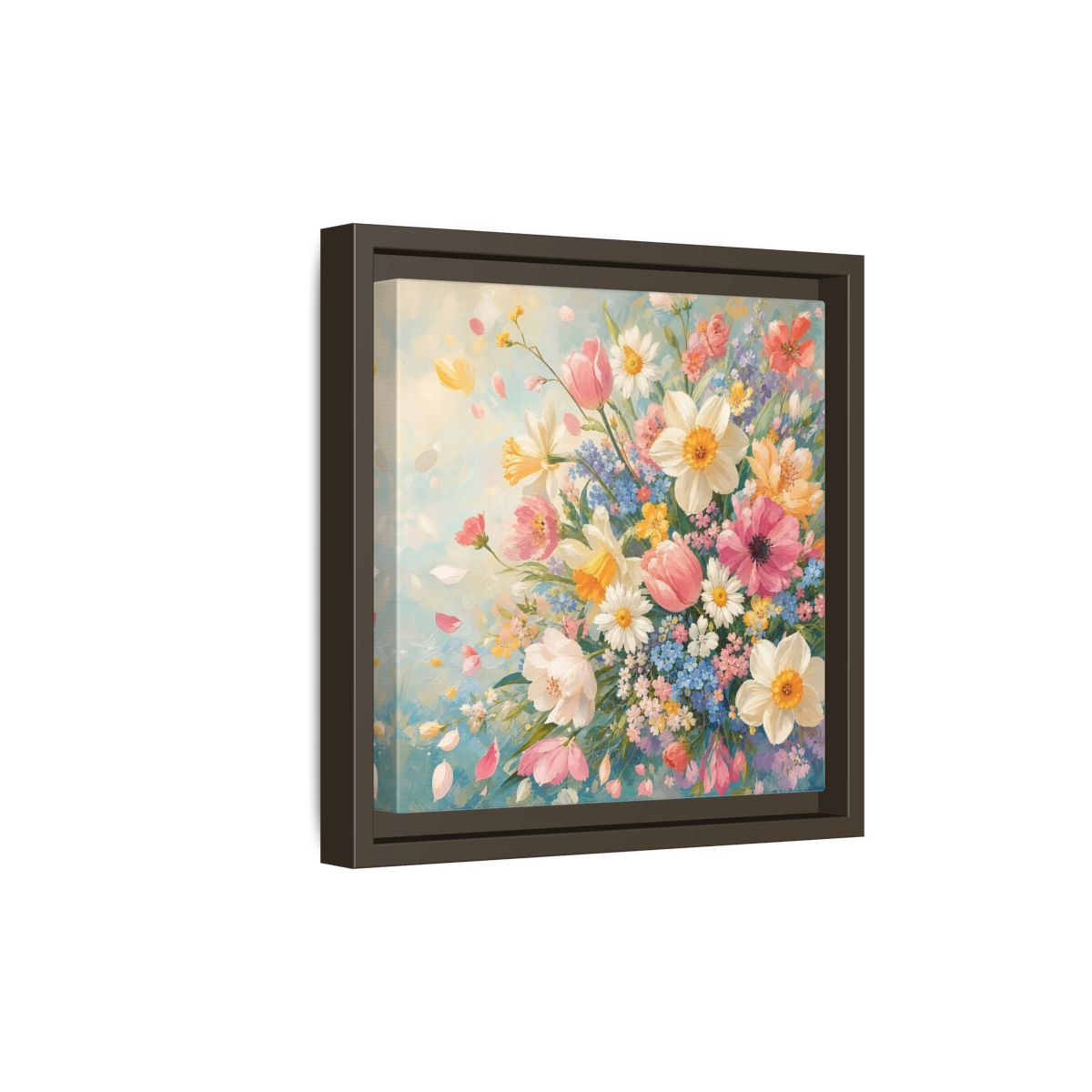 Side Mockup 20. Floral Flower Bouquet Pastel Floral shown as stretched canvas wall art