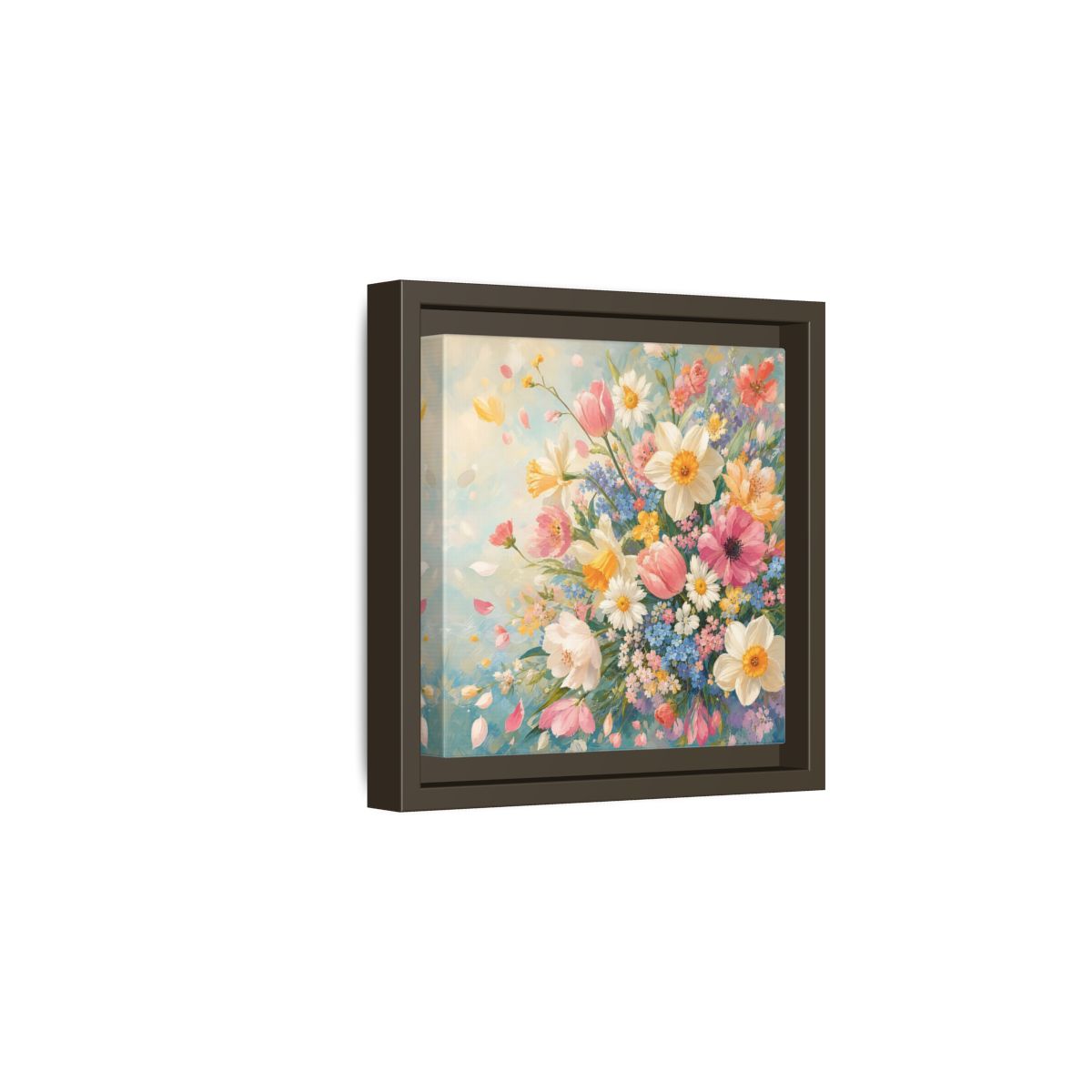 Side Mockup 2. Floral Flower Bouquet Pastel Floral shown as stretched canvas wall art