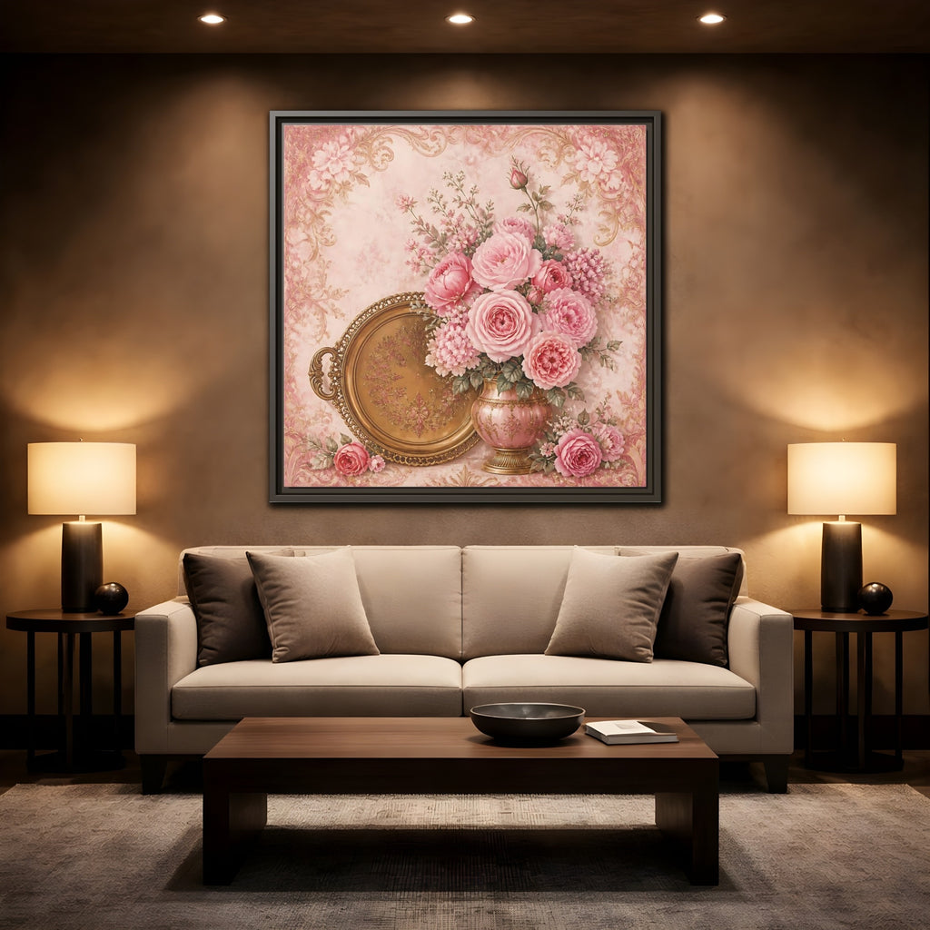 Mockup 2. Floral Flower Bouquet Pink Floral shown as stretched canvas wall art