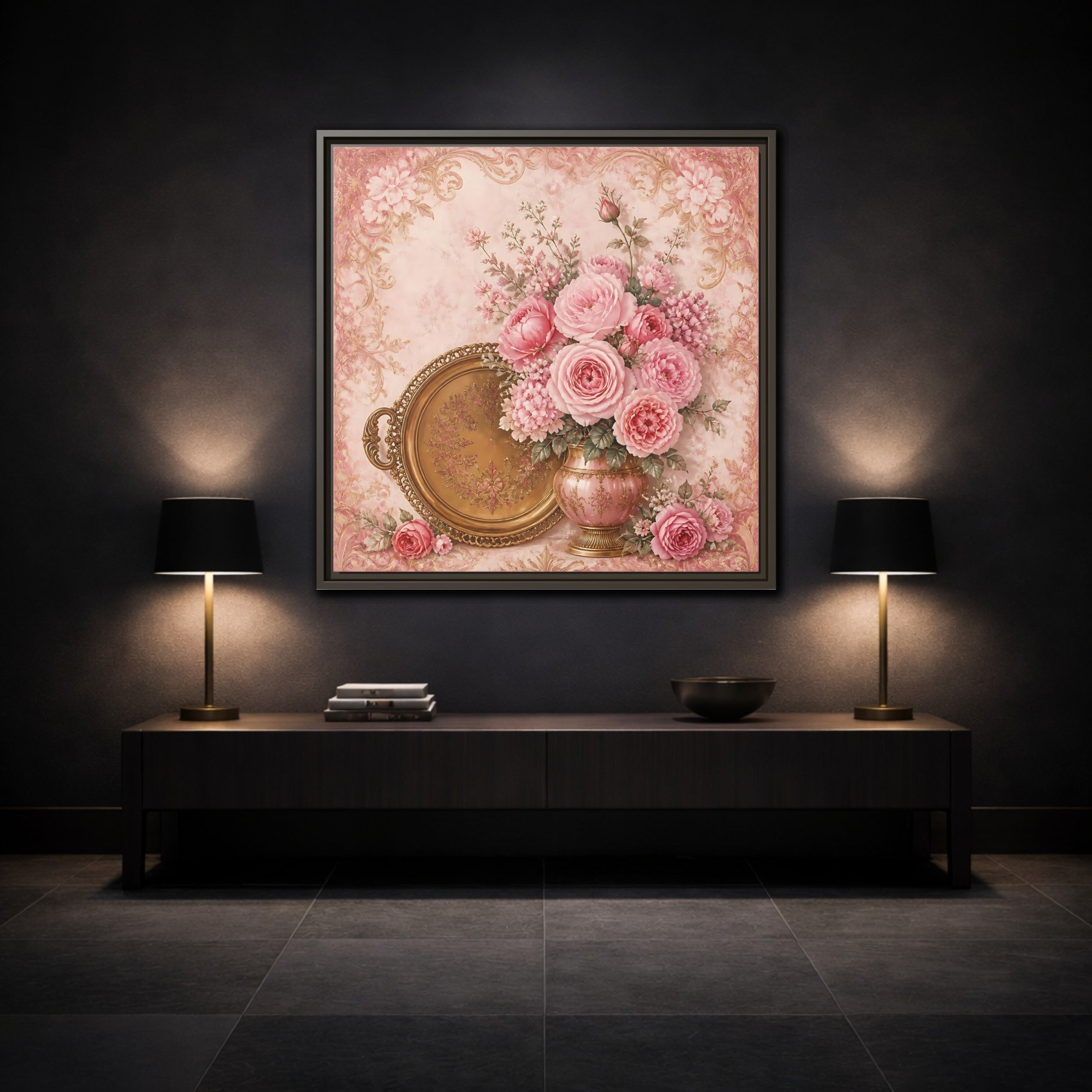 Mockup 3. Floral Flower Bouquet Pink Floral shown as stretched canvas wall art