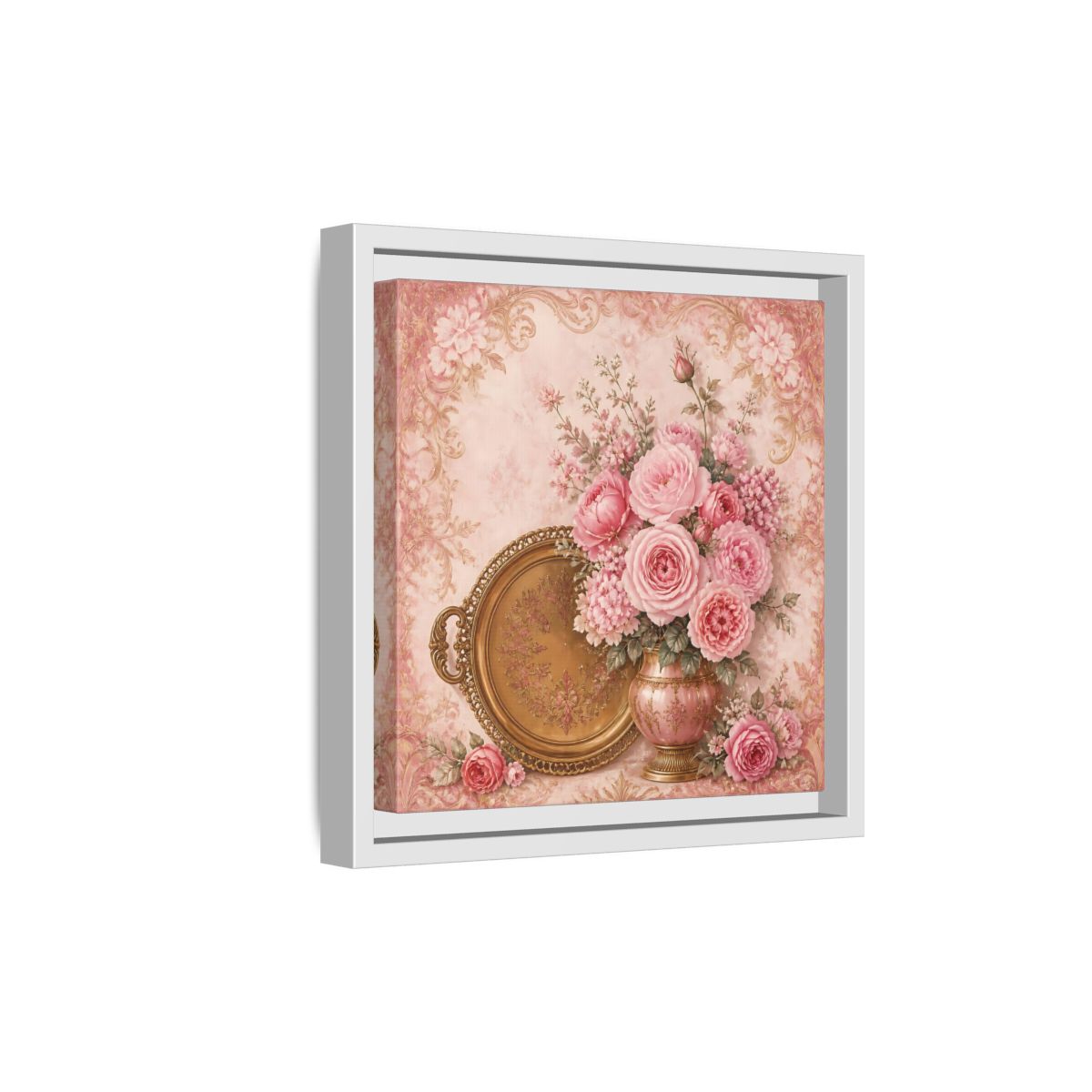 Side Mockup 19. Floral Flower Bouquet Pink Floral shown as stretched canvas wall art