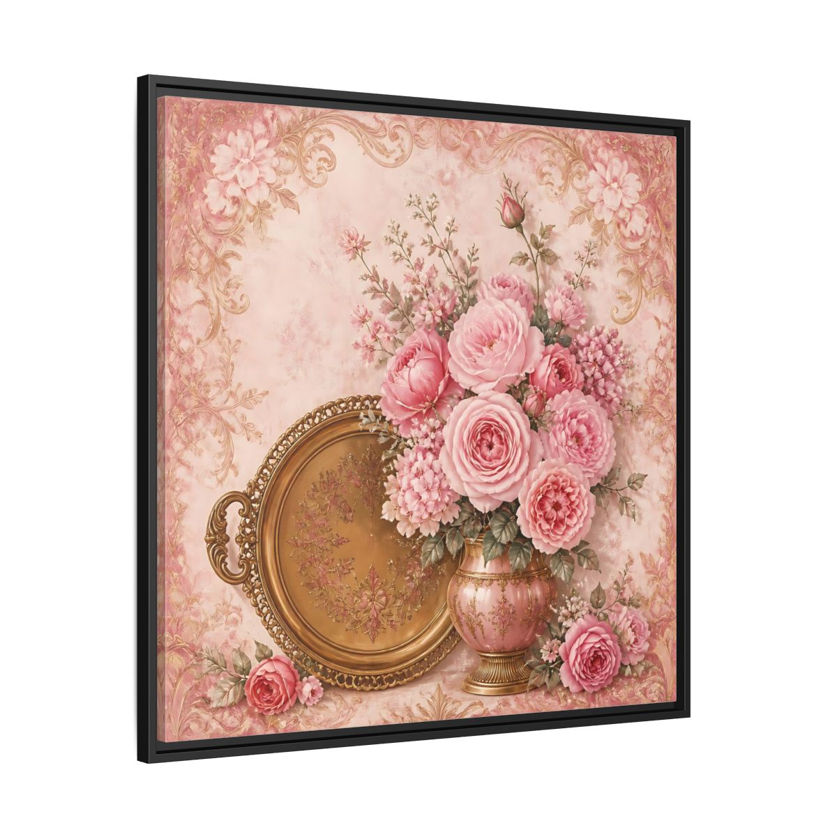 Side Mockup 30. Floral Flower Bouquet Pink Floral shown as stretched canvas wall art