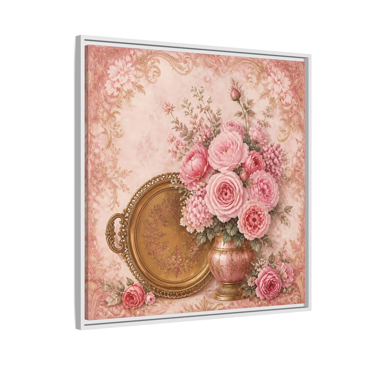 Side Mockup 7. Floral Flower Bouquet Pink Floral shown as stretched canvas wall art