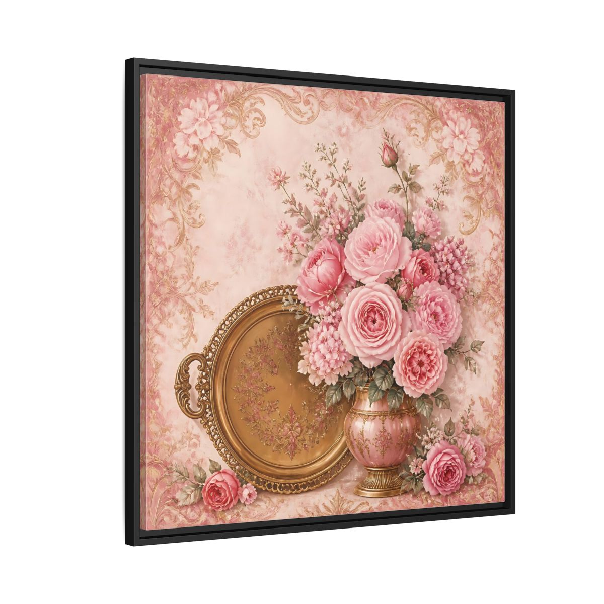 Side Mockup 9. Floral Flower Bouquet Pink Floral shown as stretched canvas wall art